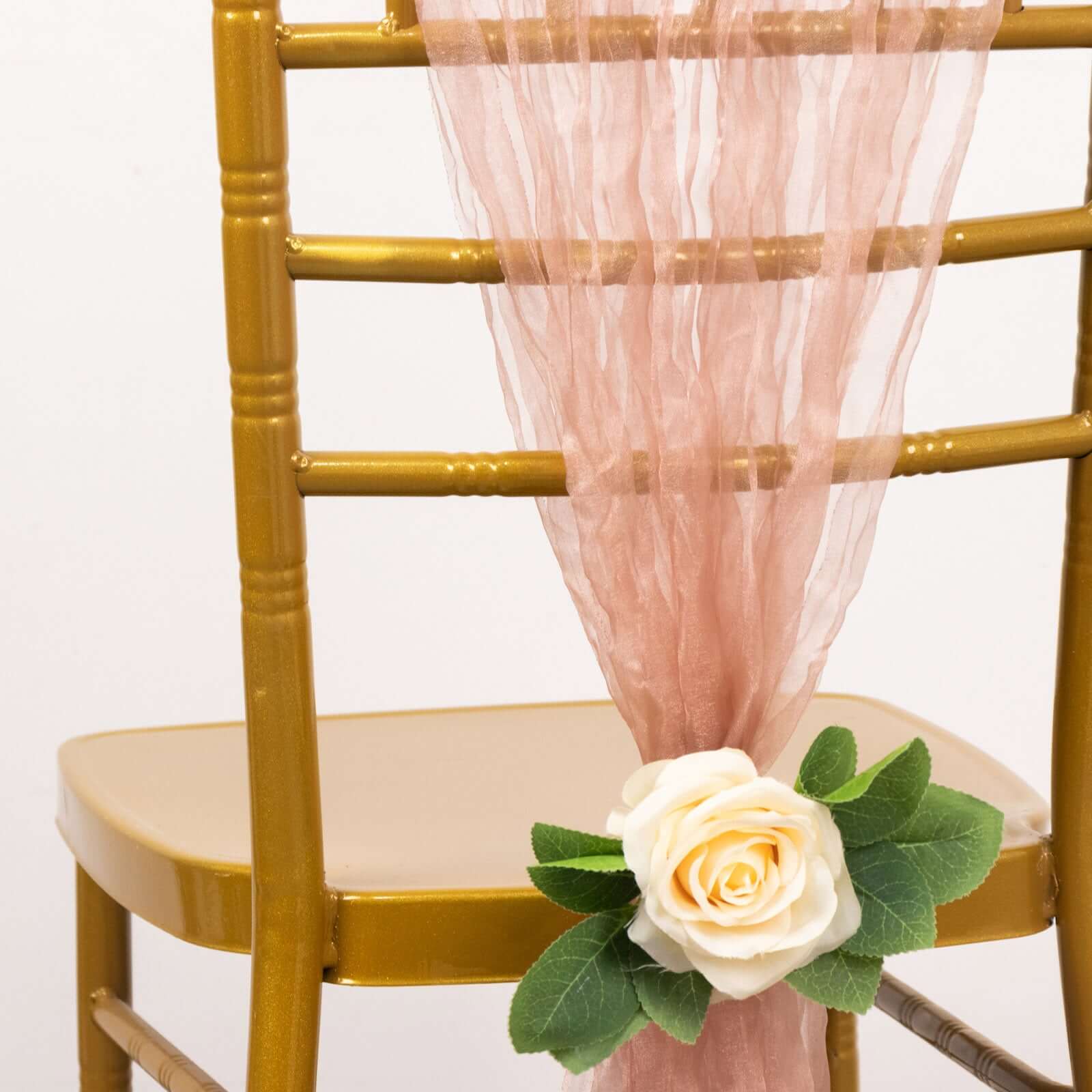 5 Pack Crinkled Organza Chair Sashes Dusty Rose with Shimmer Chiffon Layers - Stylish Sheer Decor