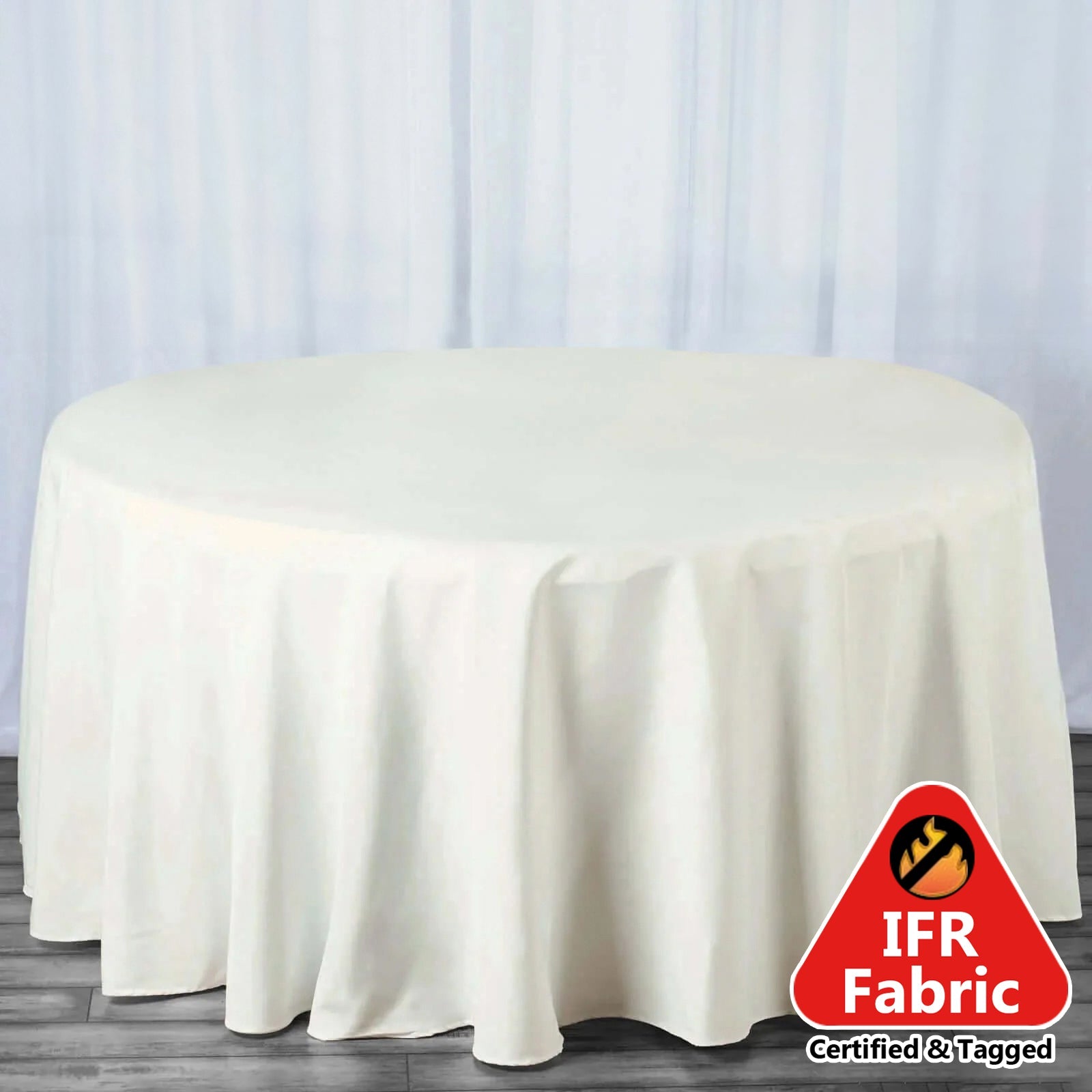 Fire Retardant Premium Polyester 120 Round Tablecloth Ivory - High-Performance Seamless Table Cover