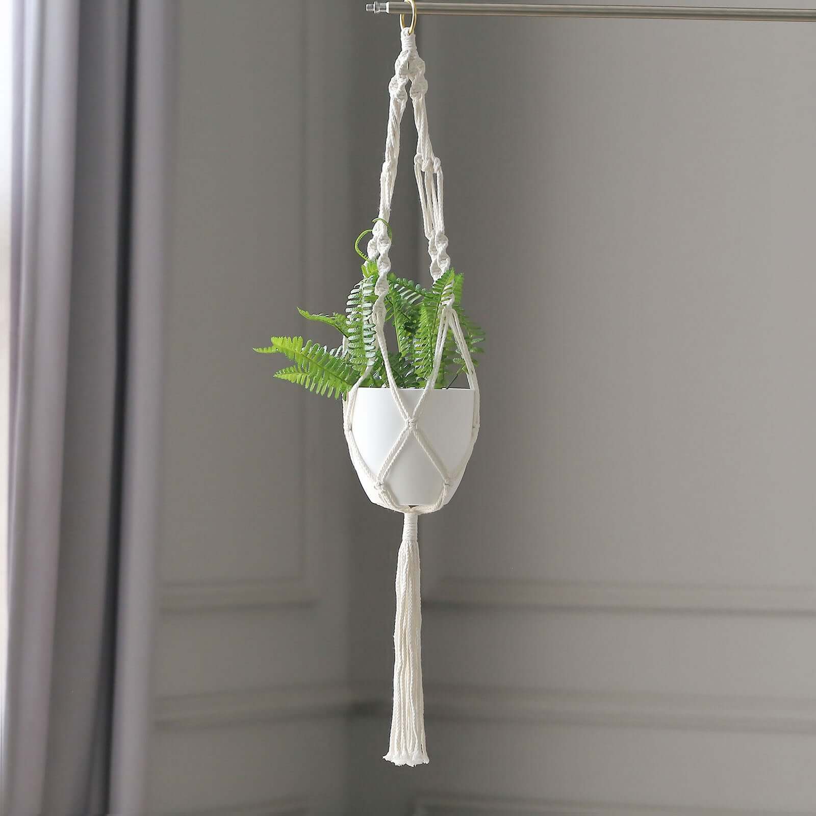 2-Pack Hanging Planter Baskets with Tassels Ivory Boho Design - Cotton Rope Indoor Decorative Flower Holders