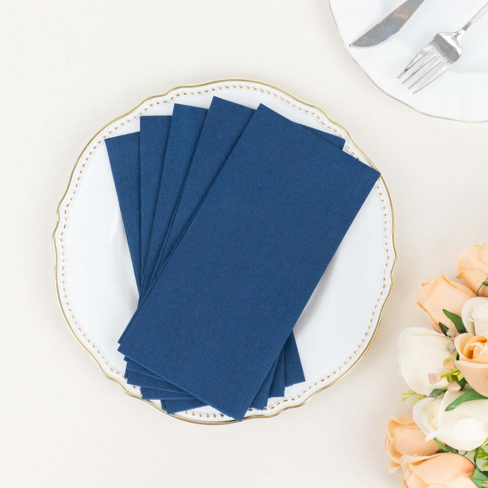 20-Pack Paper Linen-Like Napkins Navy Blue - Disposable Hygienic Airlaid Guest Towels 8.5x4