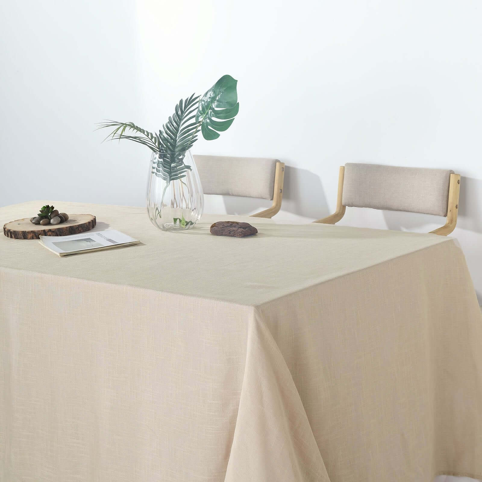 Faux Linen 90x156 Rectangular Tablecloth Beige - Slubby Texture Wrinkle-Resistant Seamless Table Cover