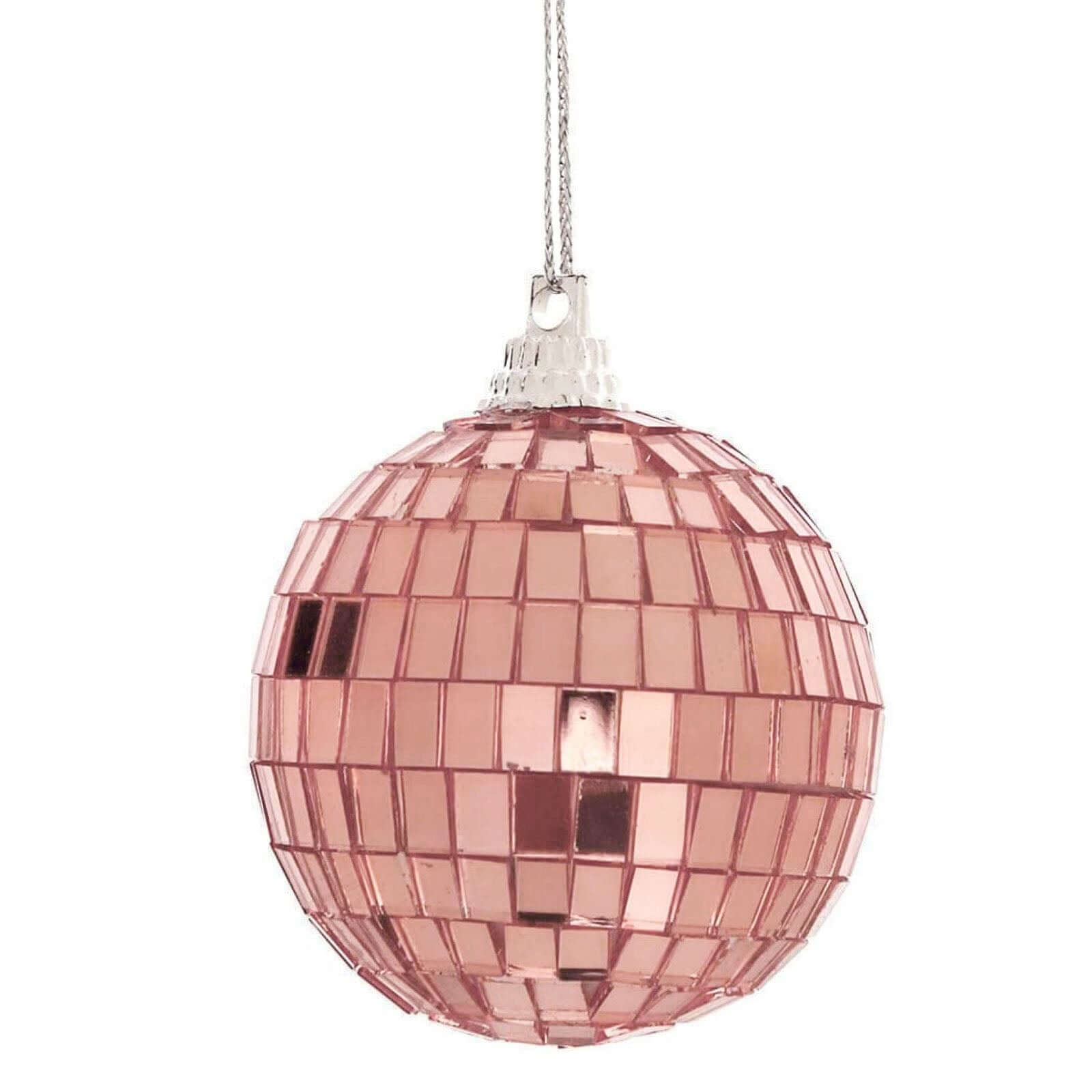 6 Pack 2 Rose Gold Foam Disco Mirror Ball With Hanging Strings, Holiday Christmas Ornaments