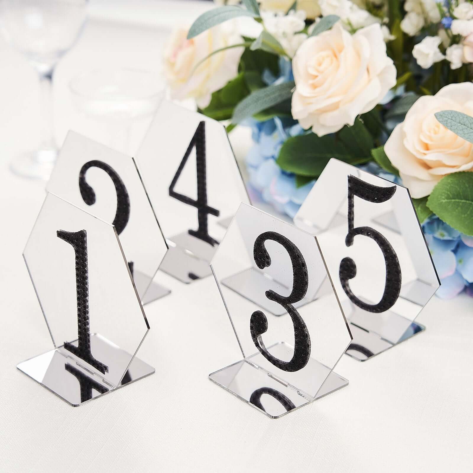 5-Pack Acrylic Table Sign Holders Hexagon Design Silver - Ideal for Modern Event Centerpieces 5