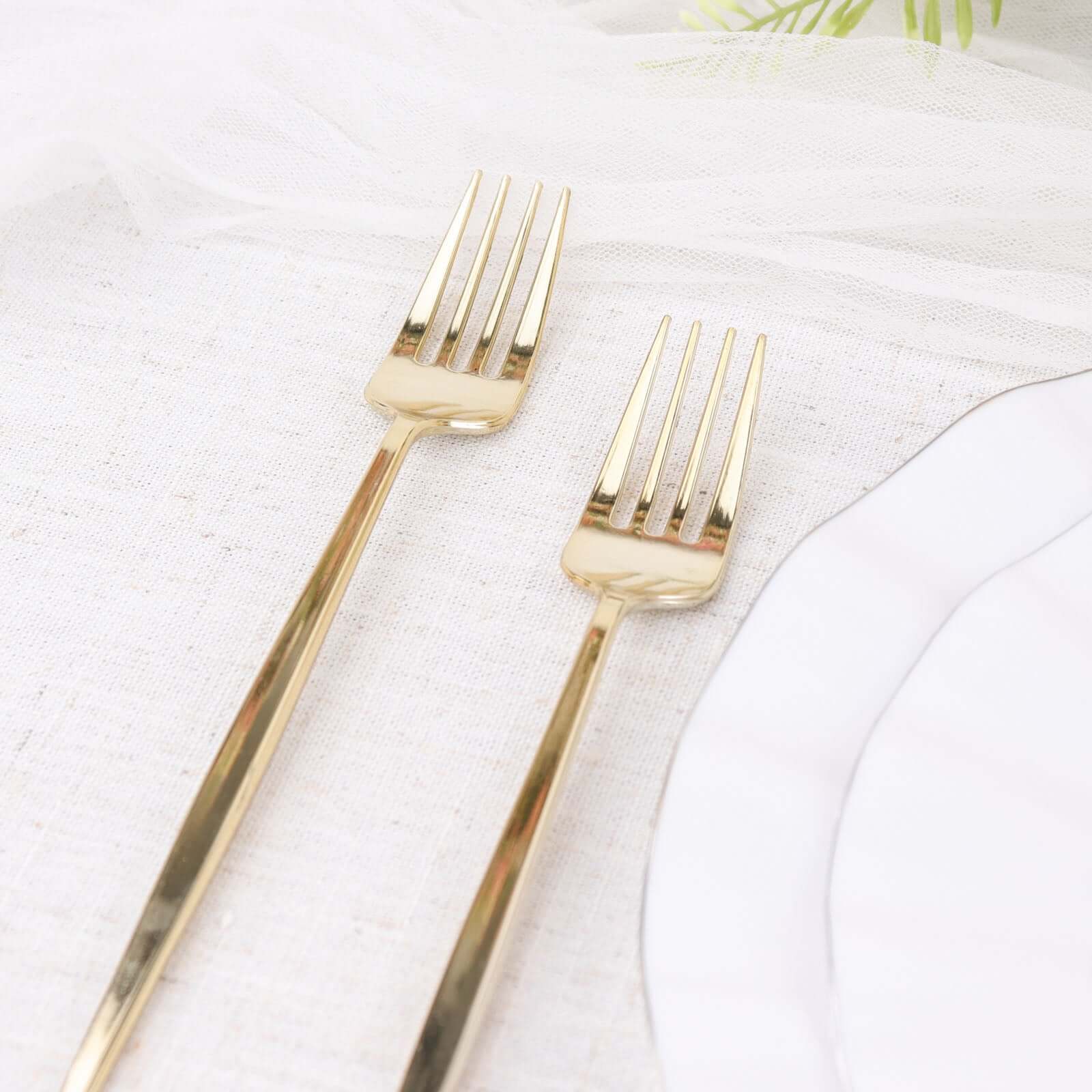 24 Pack 8 Glossy Gold Heavy Duty Plastic Silverware Forks Cutlery, Premium Disposable Sleek Flatware