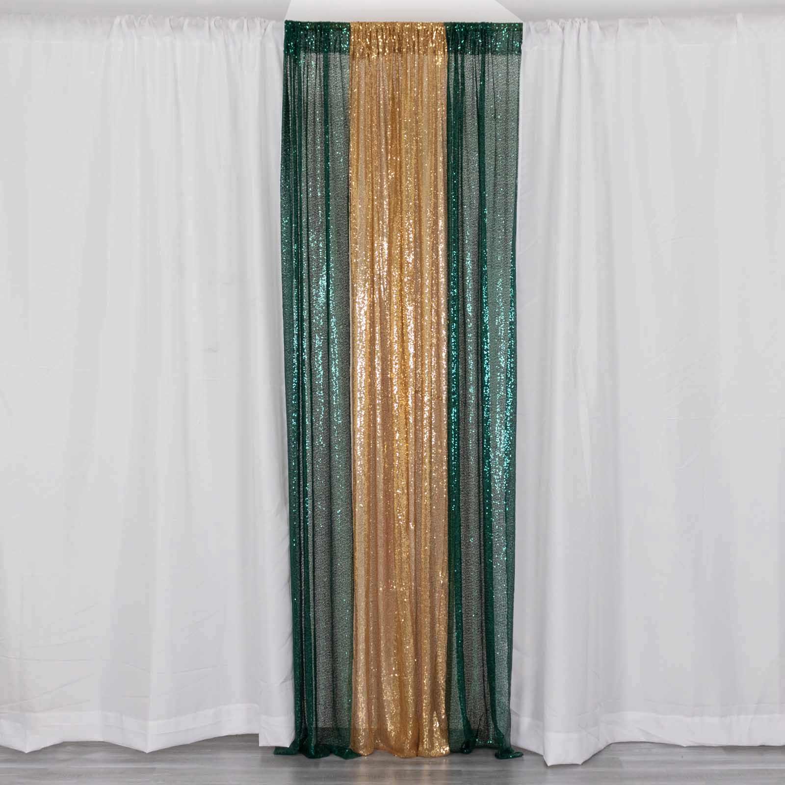 2 Pack Hunter Emerald Green Sequin Event Curtain Drapes with Rod Pockets, Seamless Backdrop Event Panels - 8ftx2ft