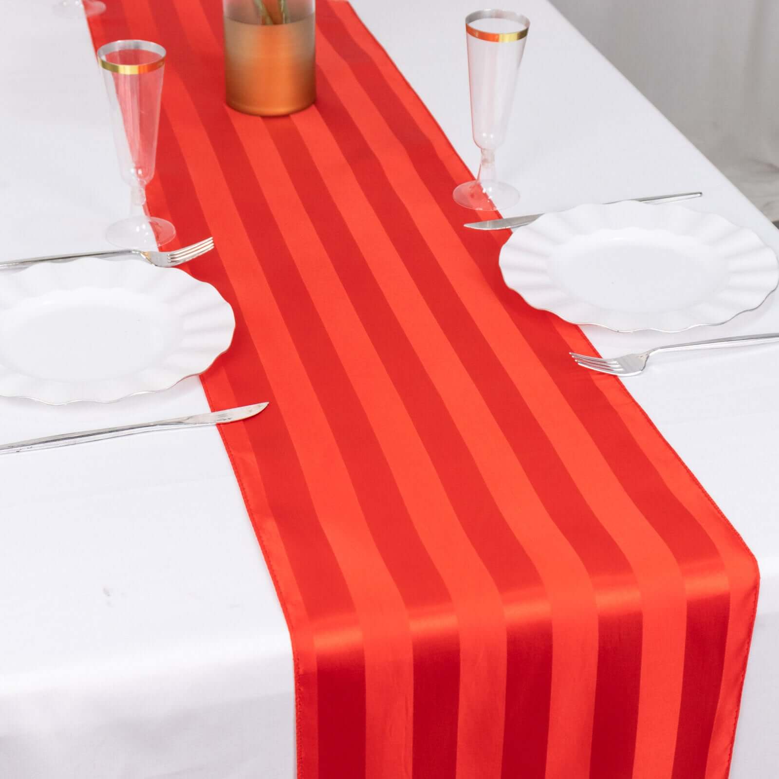 Satin 12x108 Table Runner Red - Stripe Table Decor