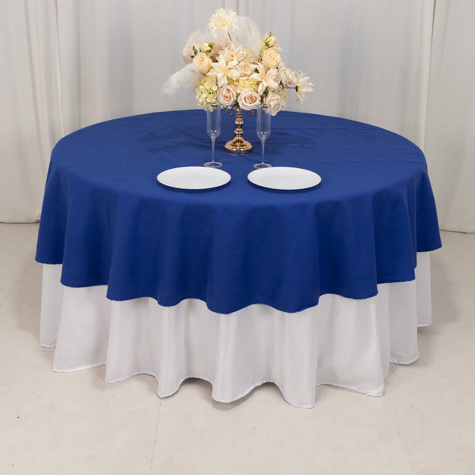 Cotton Blend 90 Round Tablecloth Royal Blue - Wrinkle-Resistant Table Cover