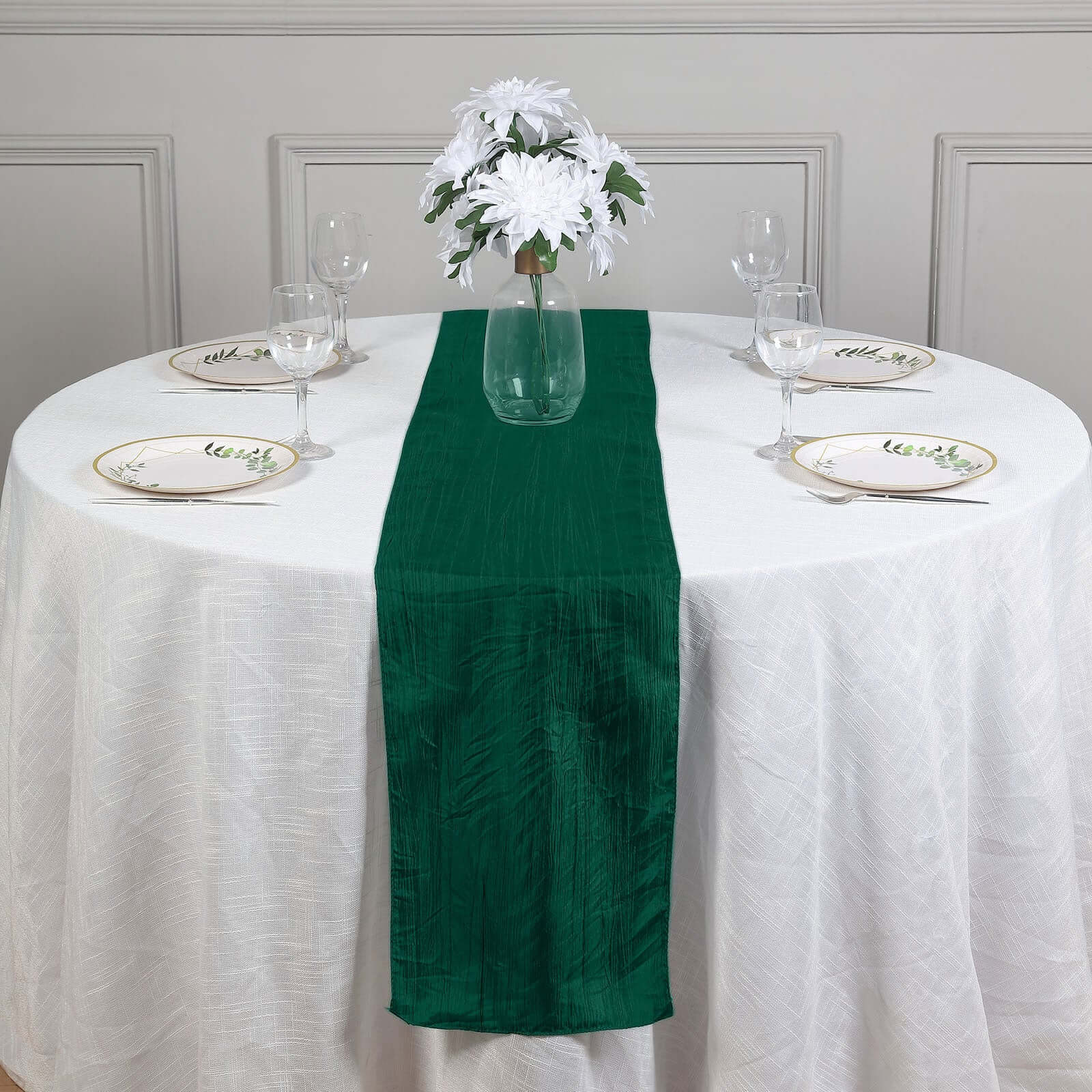 Taffeta 12x108 Table Runner Hunter Emerald Green - Accordion Crinkle Design