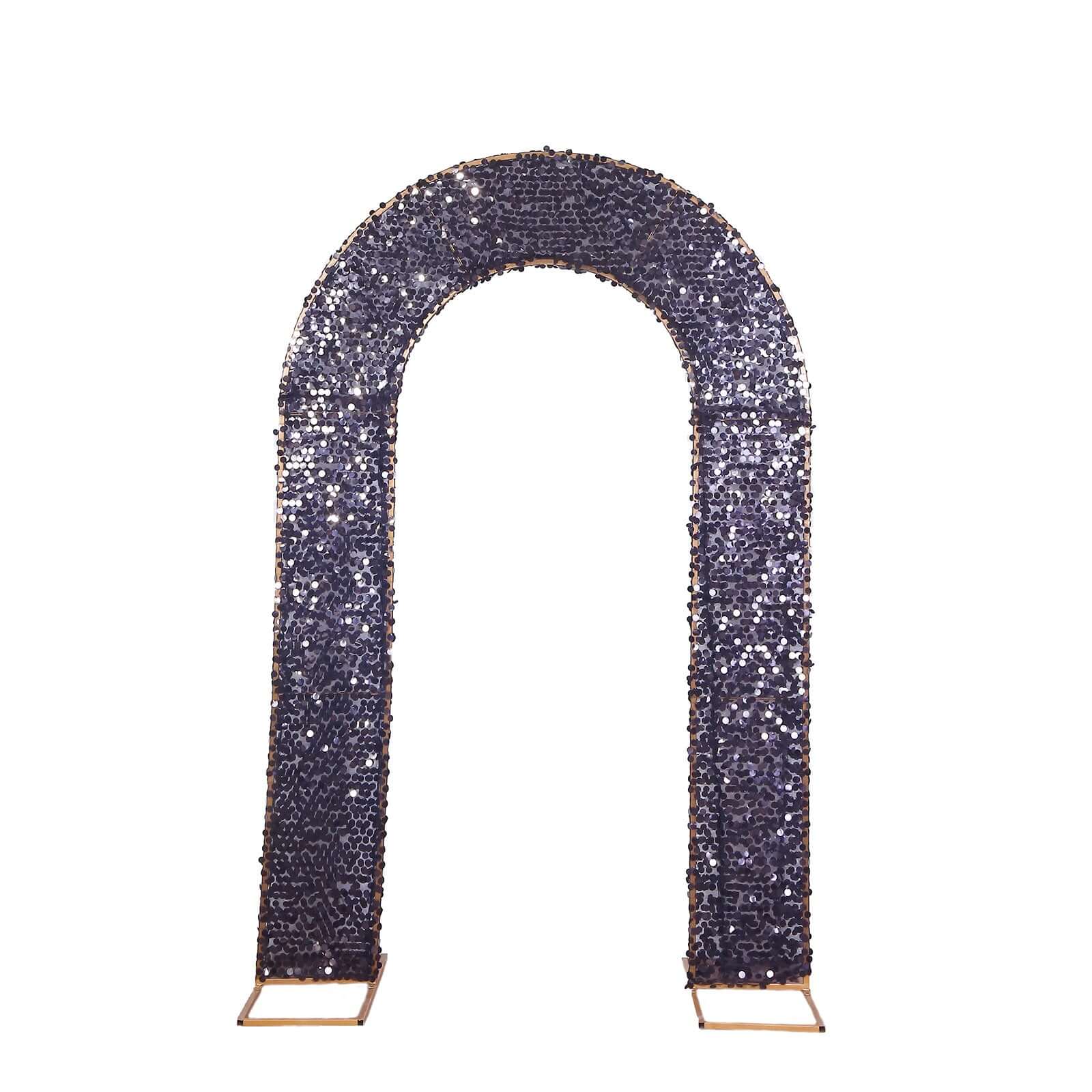 8ft Black Double Sided Big Payette Sequin Open Arch Wedding Arch Cover, U-Shaped Fitted Wedding Backdrop Slipcover