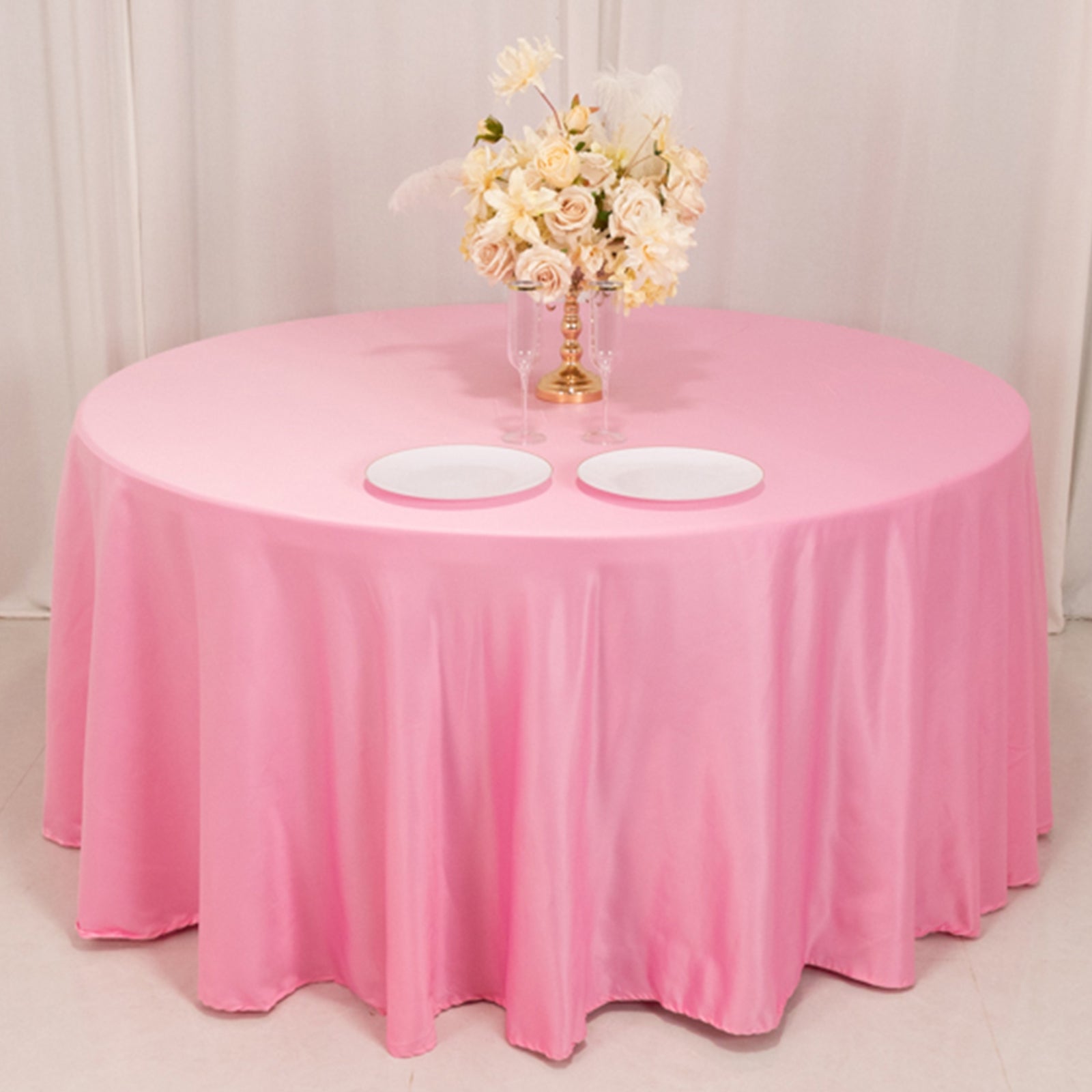 Lamour Satin 120 Round Tablecloth Pink - Seamless Table Cover with Soft Tempered Sheen