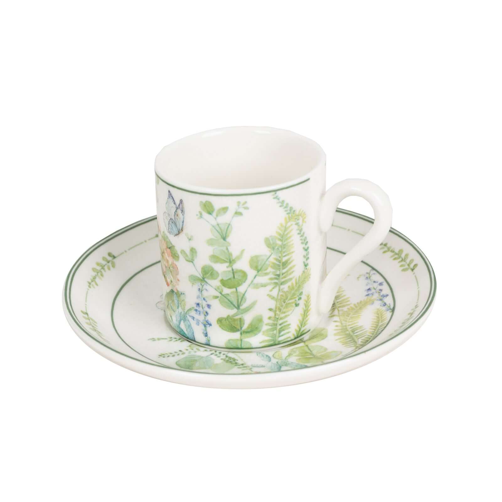 Greenery Theme Bridal Shower Gift Set, Set of 2 Porcelain Espresso Cups and Saucers with Matching Keepsake Box