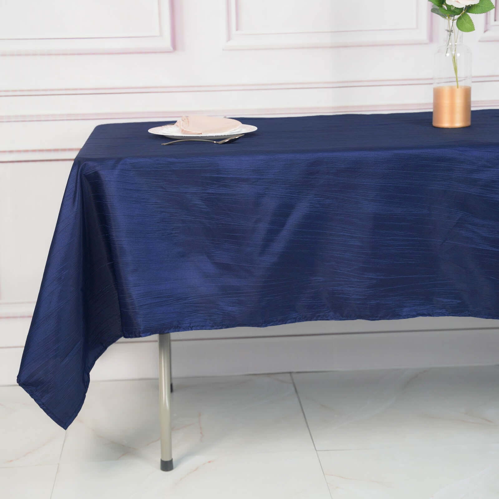 Taffeta 60x102 Rectangle Tablecloth Navy Blue - Accordion Crinkle Table Cover