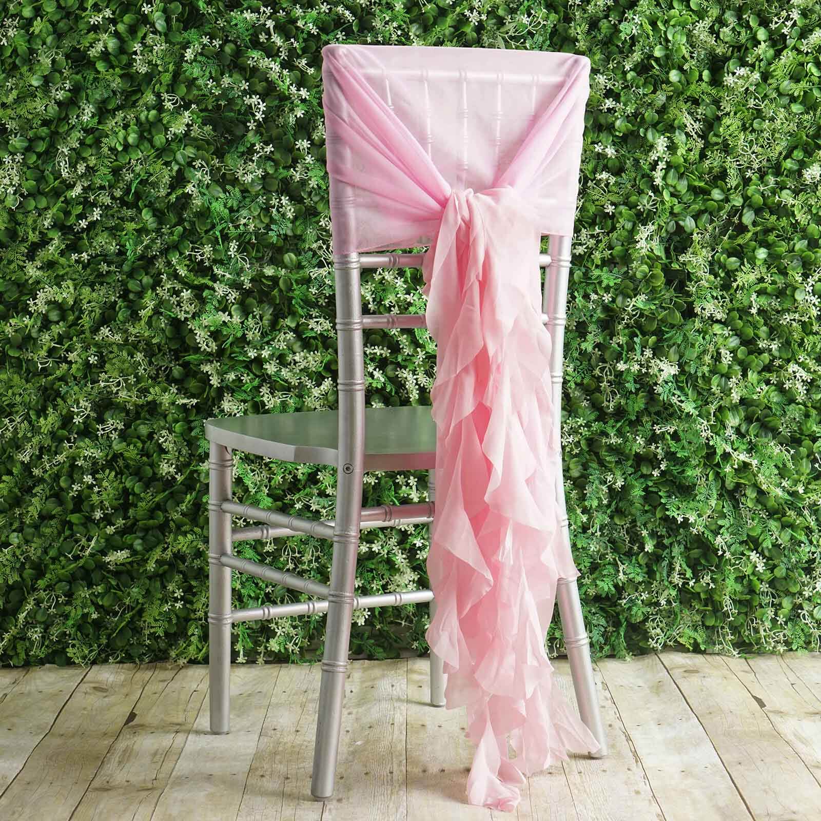 1 Set Chiffon Hoods Chair Sashes with Willow Ruffles Design Pink - Stylish Chair Bow Decor