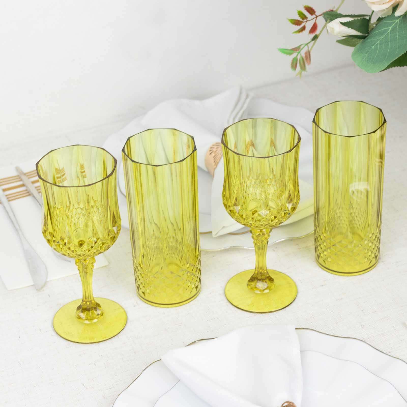 6-Pack Plastic Cocktail Goblets Green Transparent Crystal Cut - Shatterproof Drinkware 8oz