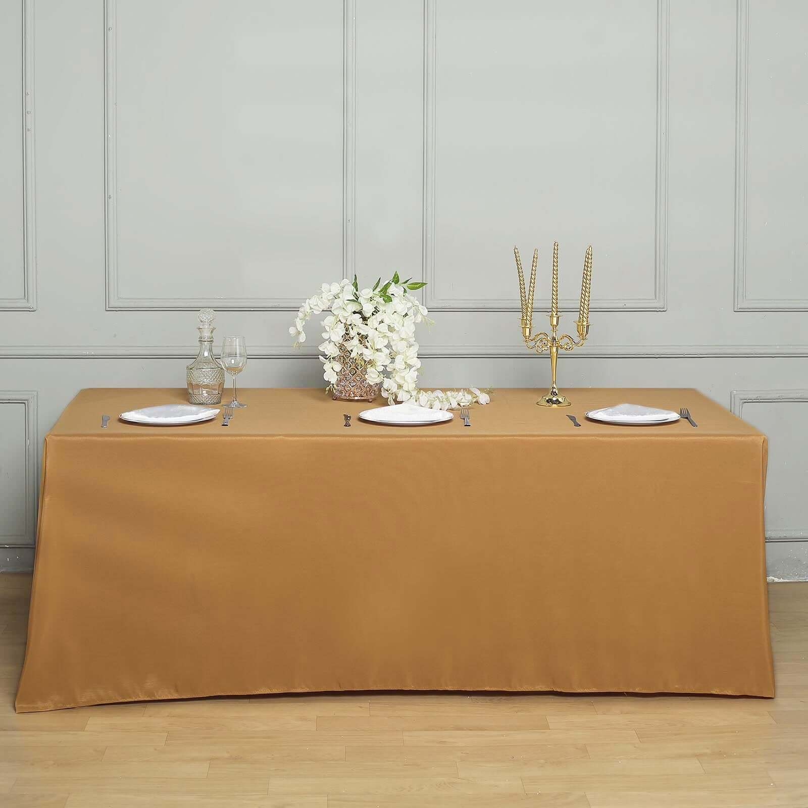 Polyester 90x132 Rectangle Tablecloth Gold - Seamless Wrinkle-Resistant Design for Luxe Celebrations