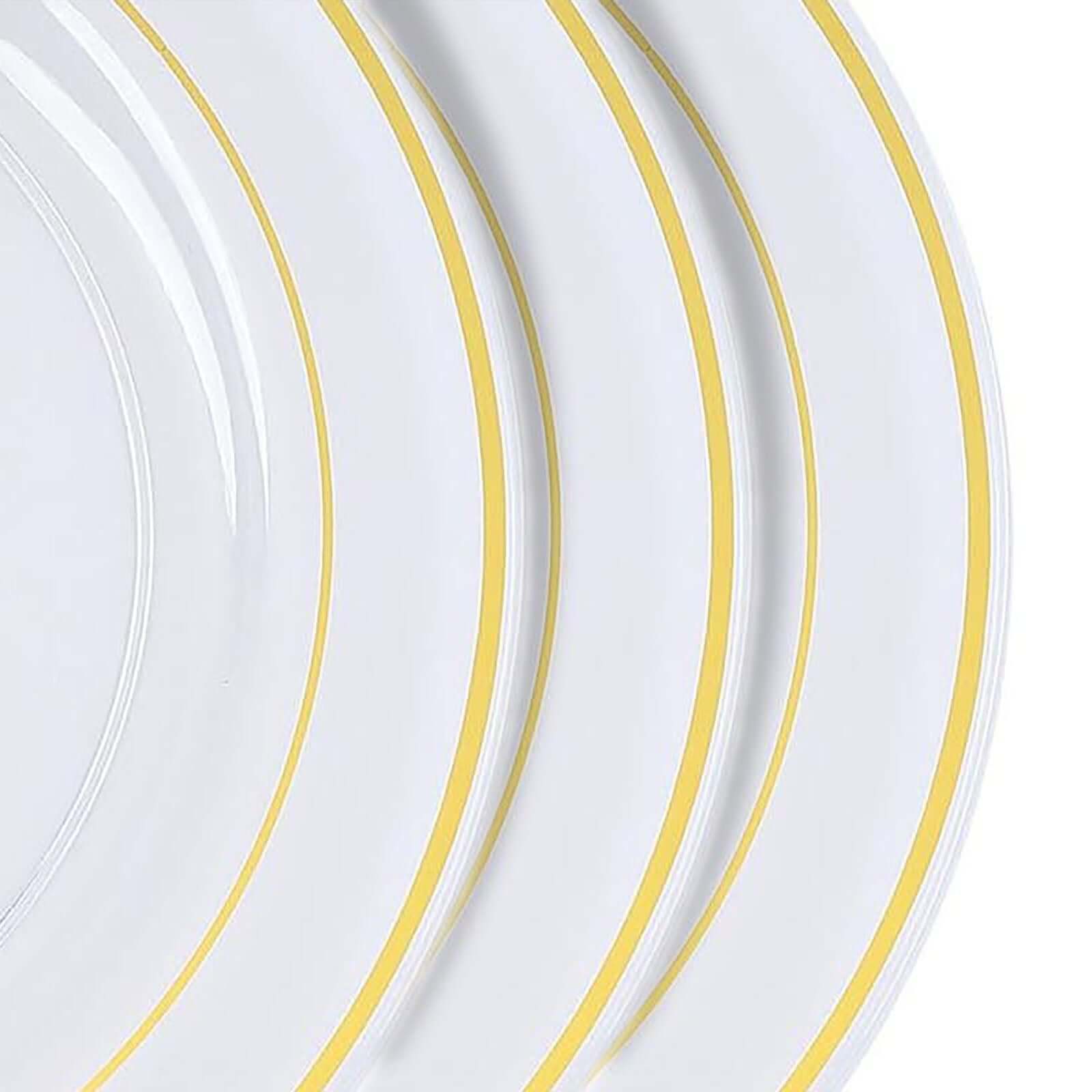 10-Pack Plastic Dinner Plates Clear with Très Chic Gold Rim - Perfect Disposable Party Plates 10