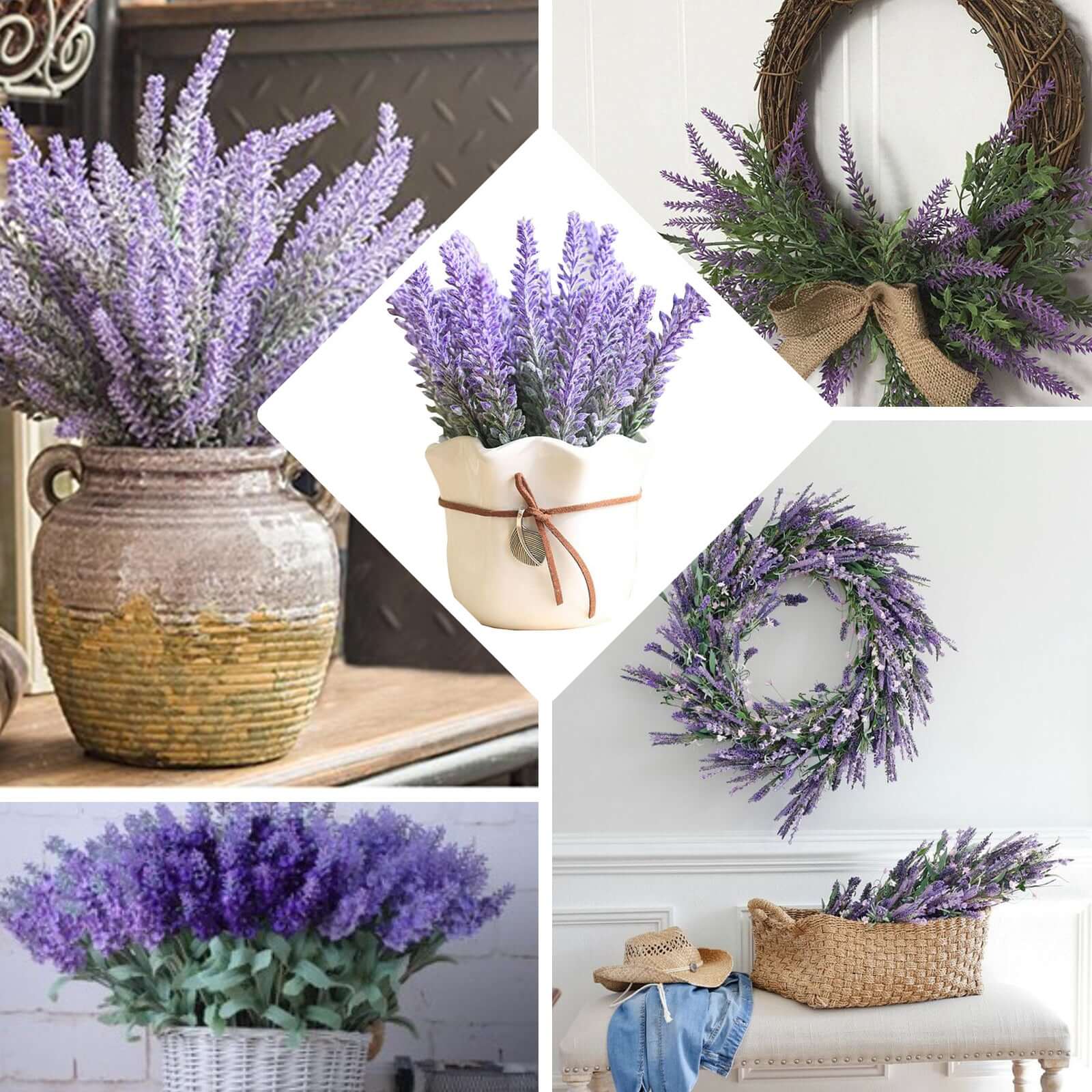 4 Bushes 14 Artificial Lavender Lilac Flower Plant Stems Greenery Bouquet