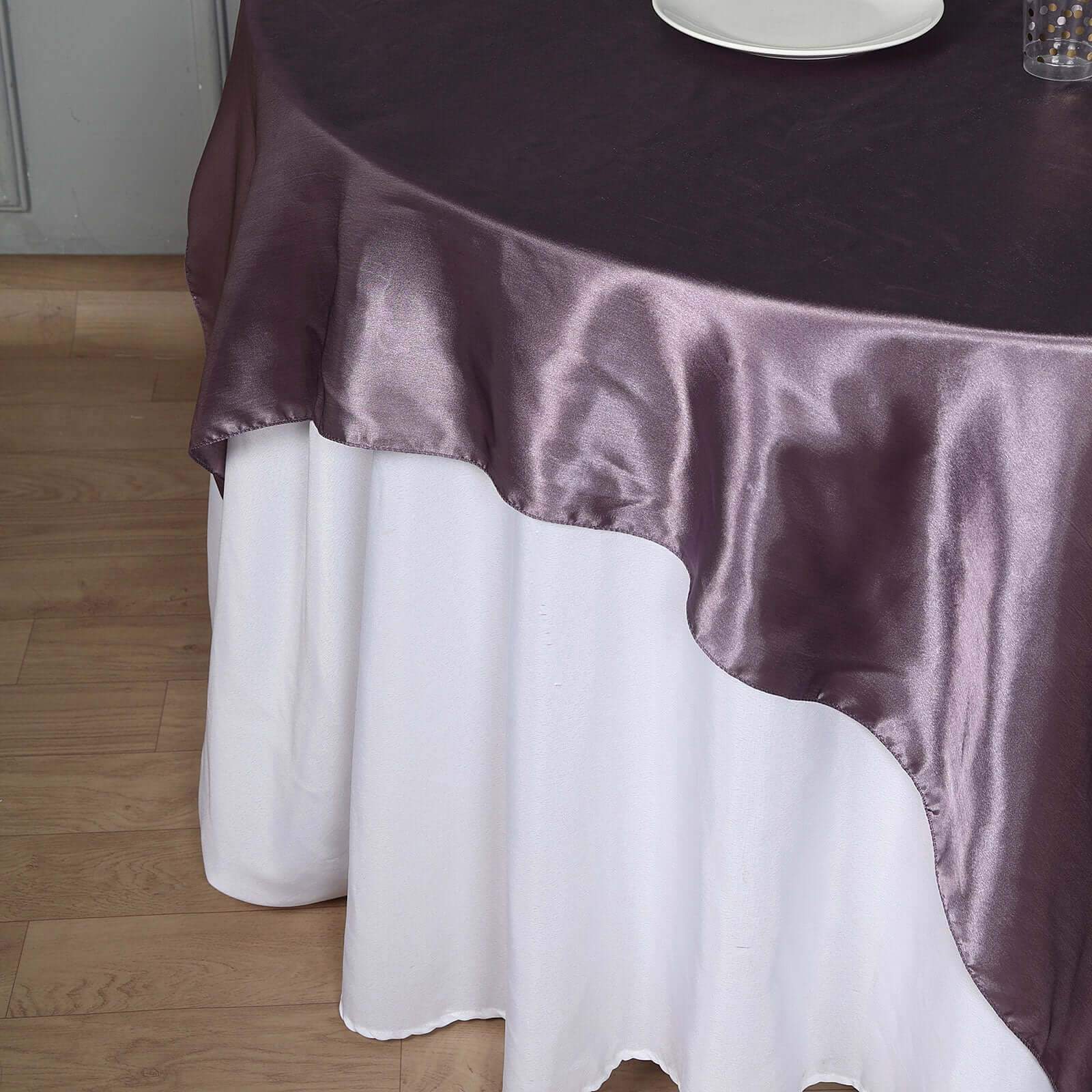 Satin 72x72 Table Overlay Square Tablecloth Violet Amethyst - Smooth Finish Table Cover