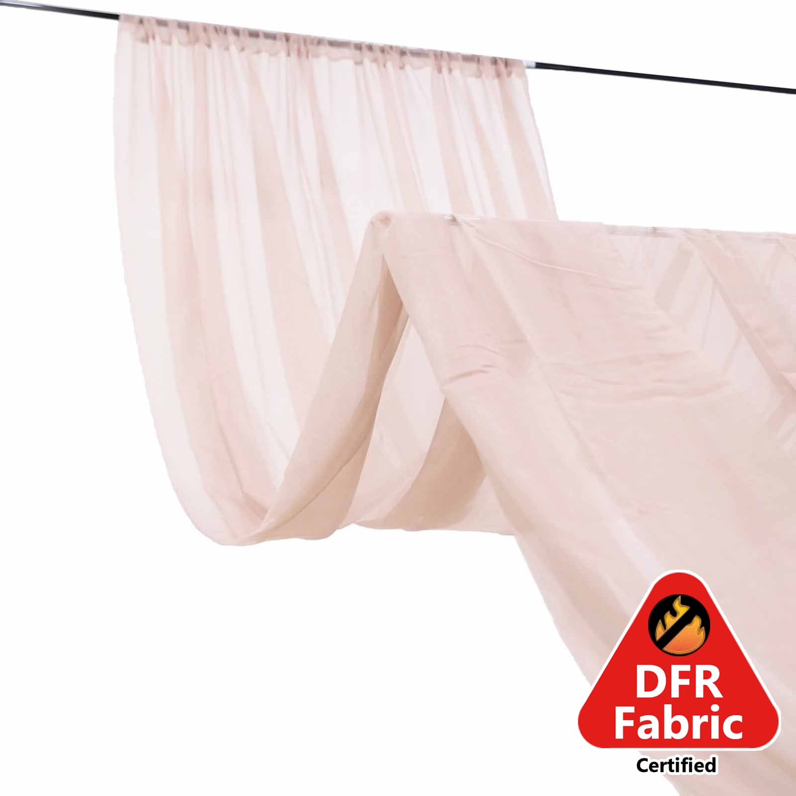 5ftx32ft Premium Blush Chiffon Curtain Panel, Durable Flame Resistant Backdrop Ceiling Drapery With Rod Pocket