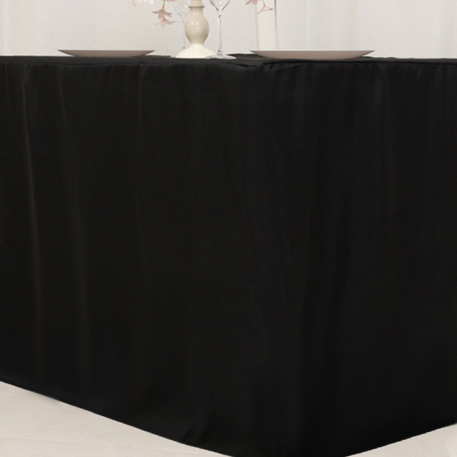Fitted Polyester 48x24x42 Rectangle Tablecloth Black - Snug Fit for Elevated Tables