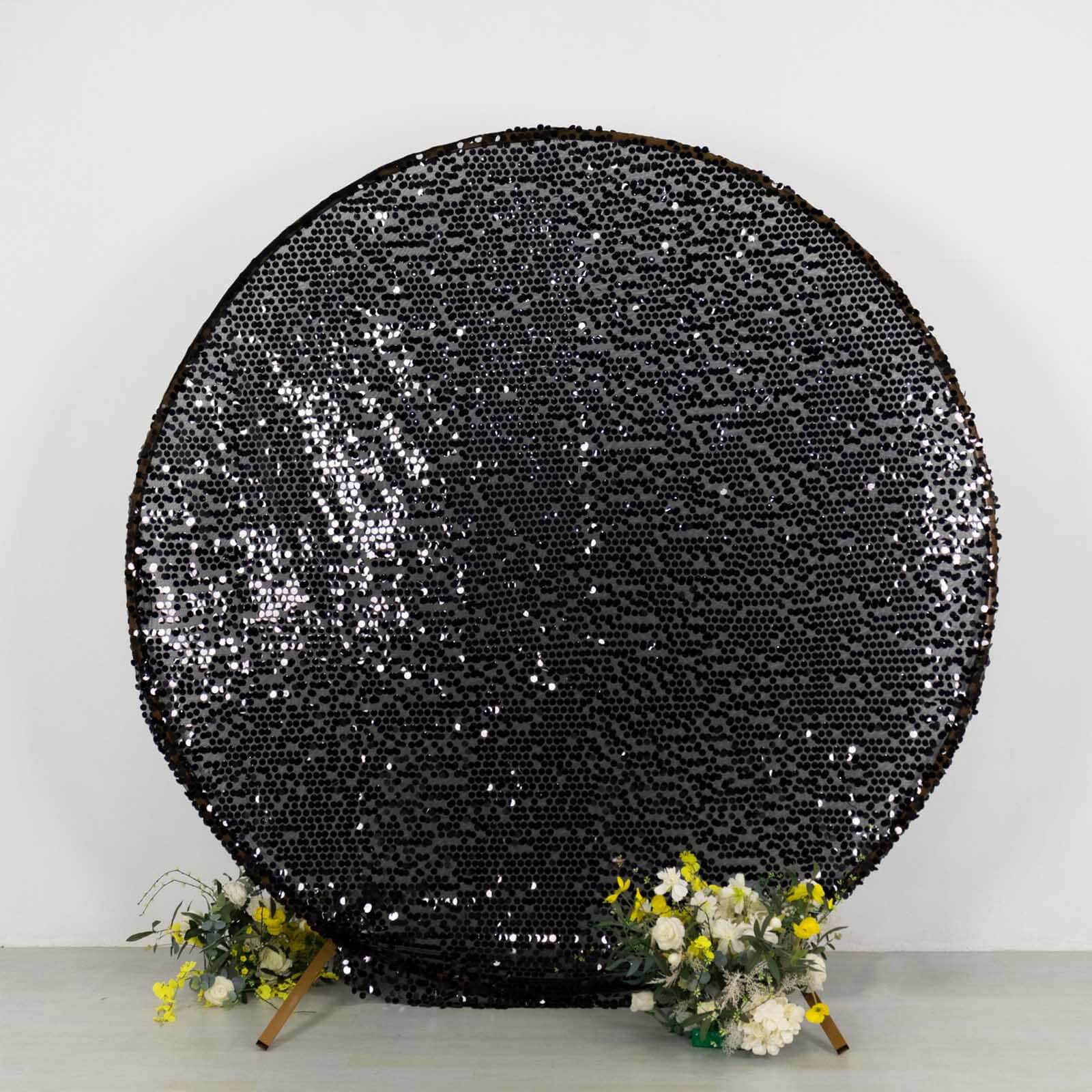 7.5ft Sparkly Black Big Payette Sequin Wedding Arch Cover for Round Backdrop Stand