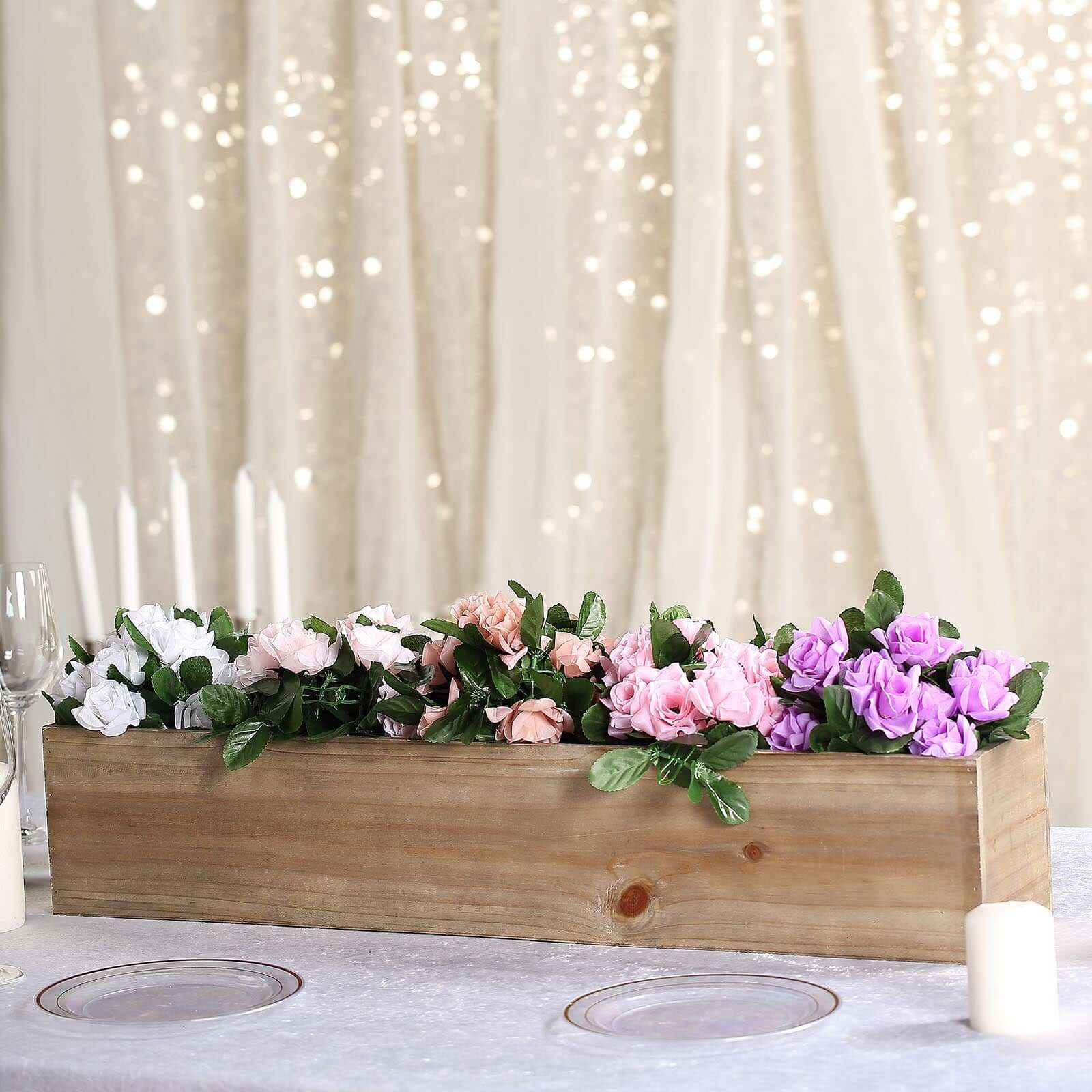 Natural Wood Planter Rectangular Box 30x6- Durable Decor with Removable Plastic Liner for Tables