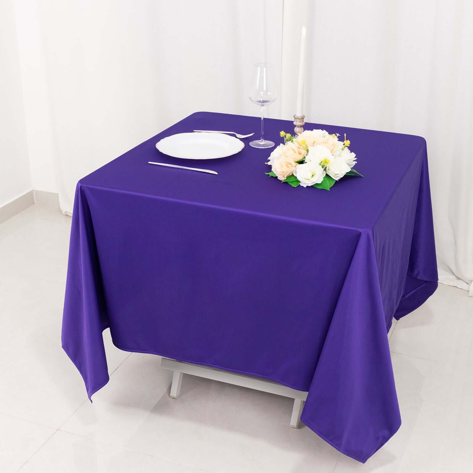 Premium Scuba Square 70x70 Tablecloth Purple - Wrinkle Free & Stain Resistant Table Cover