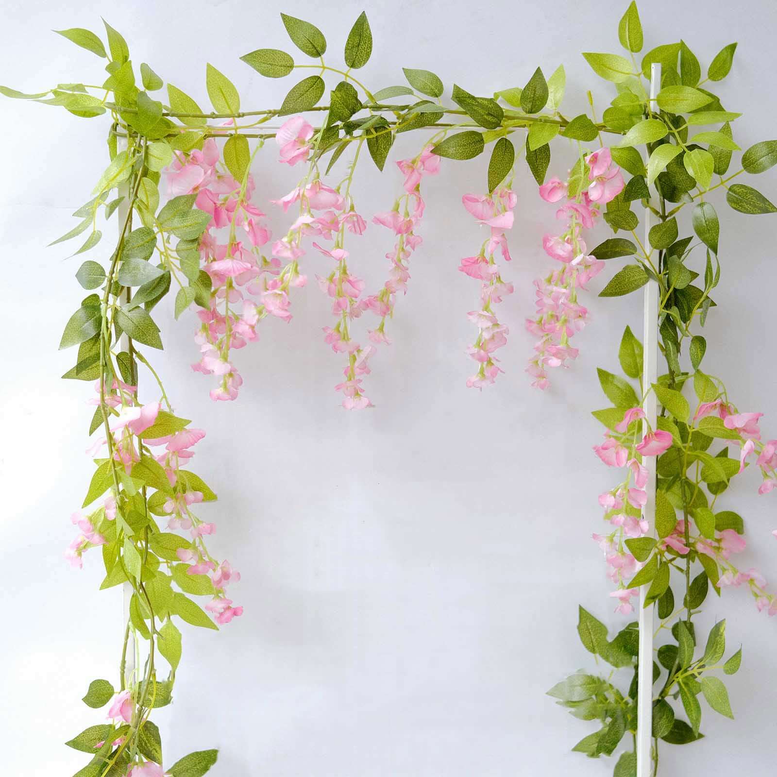 2 Pack 6ft Pink Artificial Wisteria Flower Garland Hanging Vines, Silk Floral Garland Wedding Arch Decor