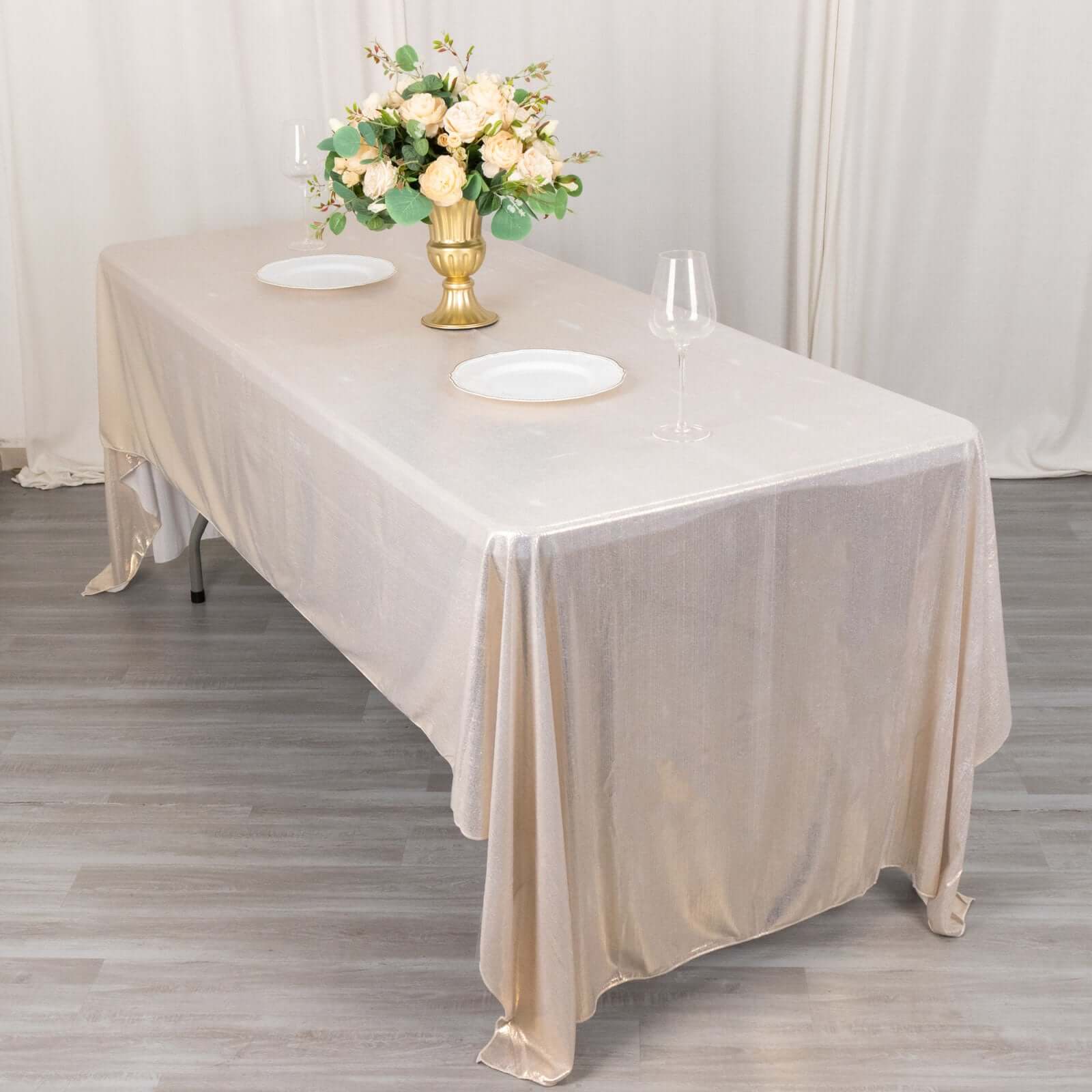 Sequin Dots Polyester 60x126 Rectangle Tablecloth Shimmering Beige - Wrinkle Free & Sparkling Table Cover