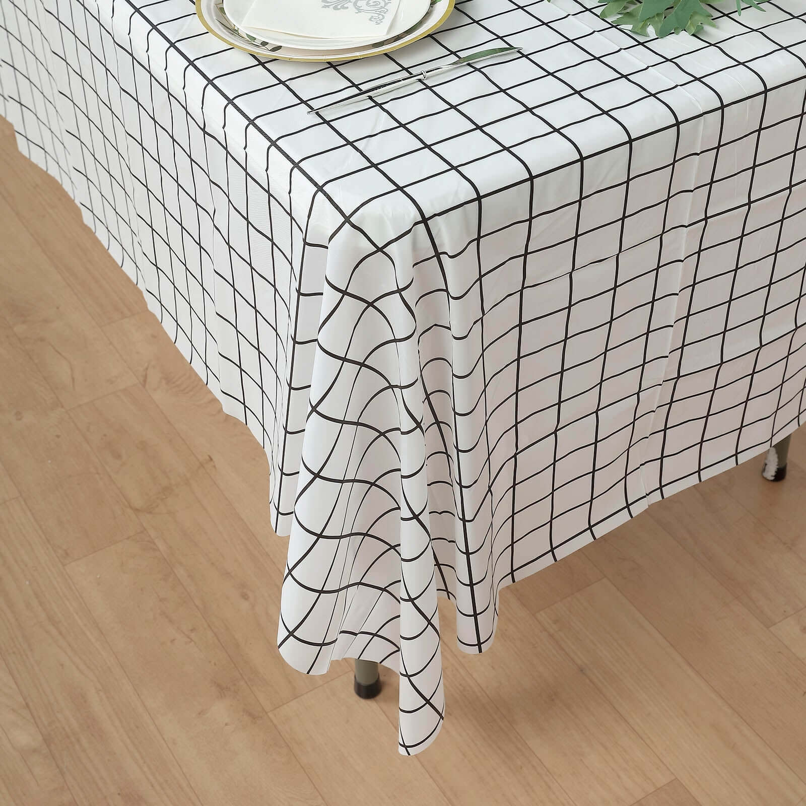 5-Pack Plastic Table Covers Black/White Grid Rectangle - Durable Checkered PVC Disposable Tablecloths 54x108