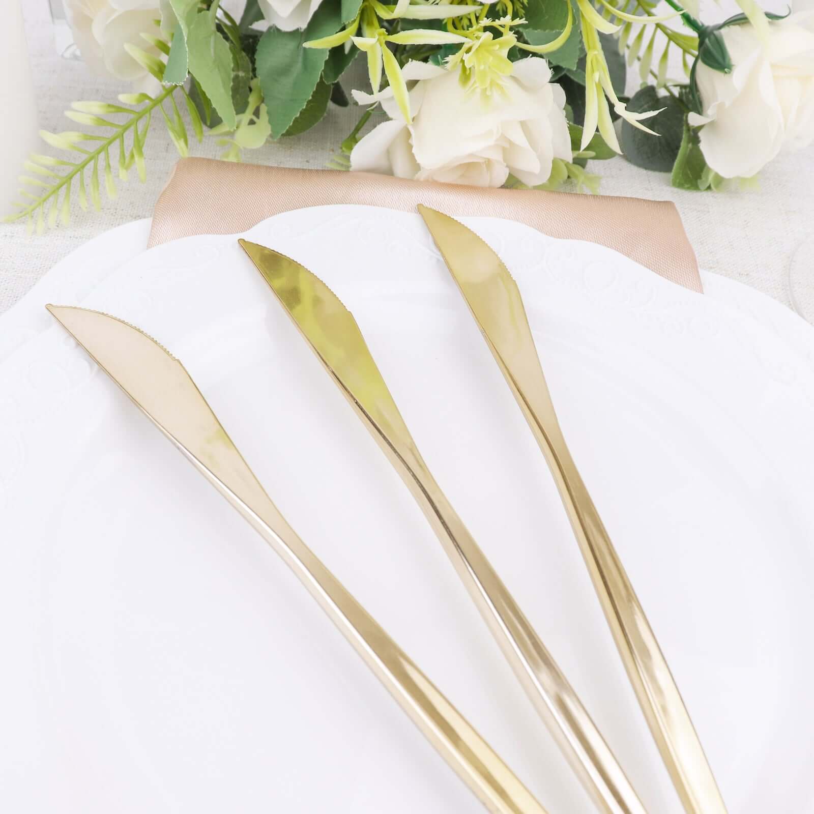 24-Pack Plastic Knives Glossy Gold - Premium Heavy Duty Disposable Flatware Cutlery 8