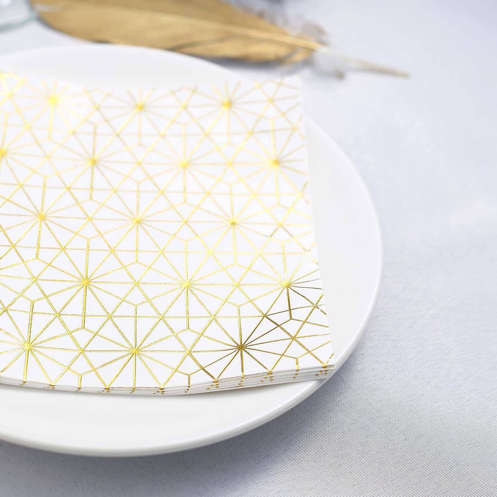 20-Pack Paper Dinner Napkins with Geometric Design Metallic Gold - Disposable 3 Ply Cocktail Napkins for Weddings