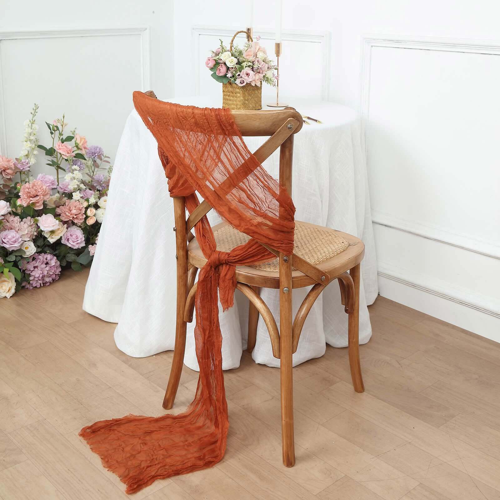 5 Pack Cheesecloth Gauze 16x88 Chair Sashes Terracotta (Rust) - Boho Chair Decorations