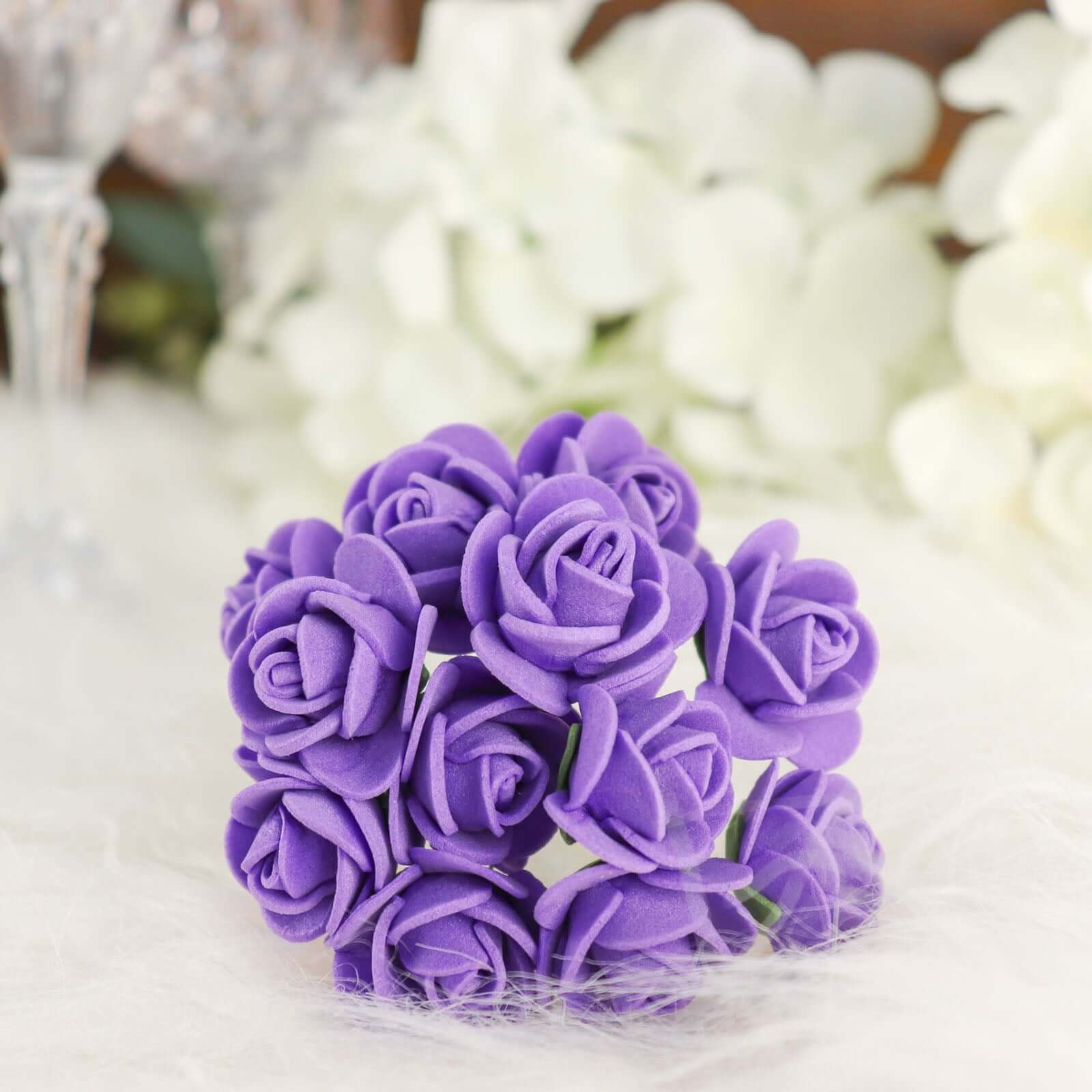 48 Roses 1 Purple Real Touch Artificial DIY Foam Rose Flowers With Stem, Craft Rose Buds