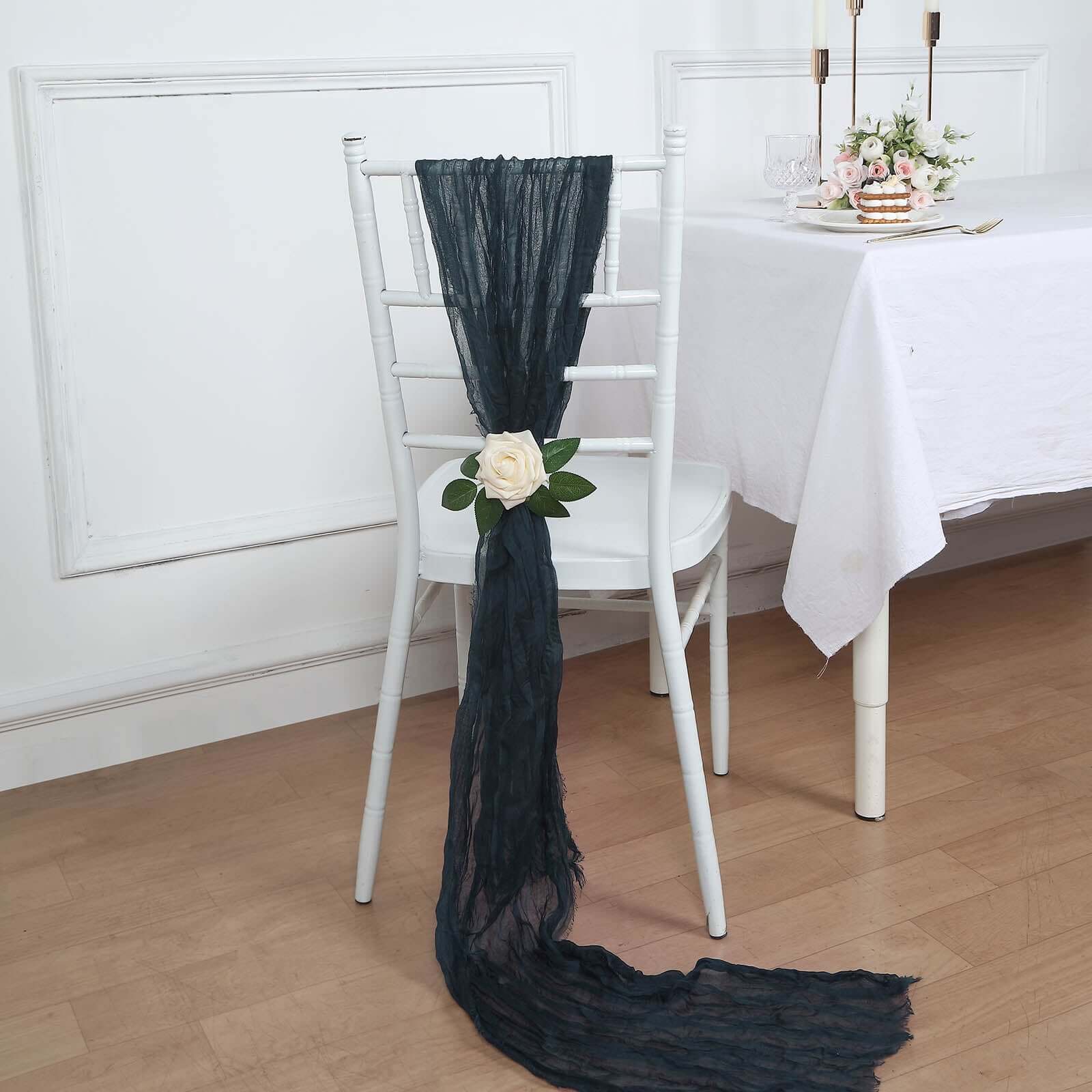 5 Pack Cheesecloth Gauze 16x88 Chair Sashes Navy Blue - Boho Chair Decorations