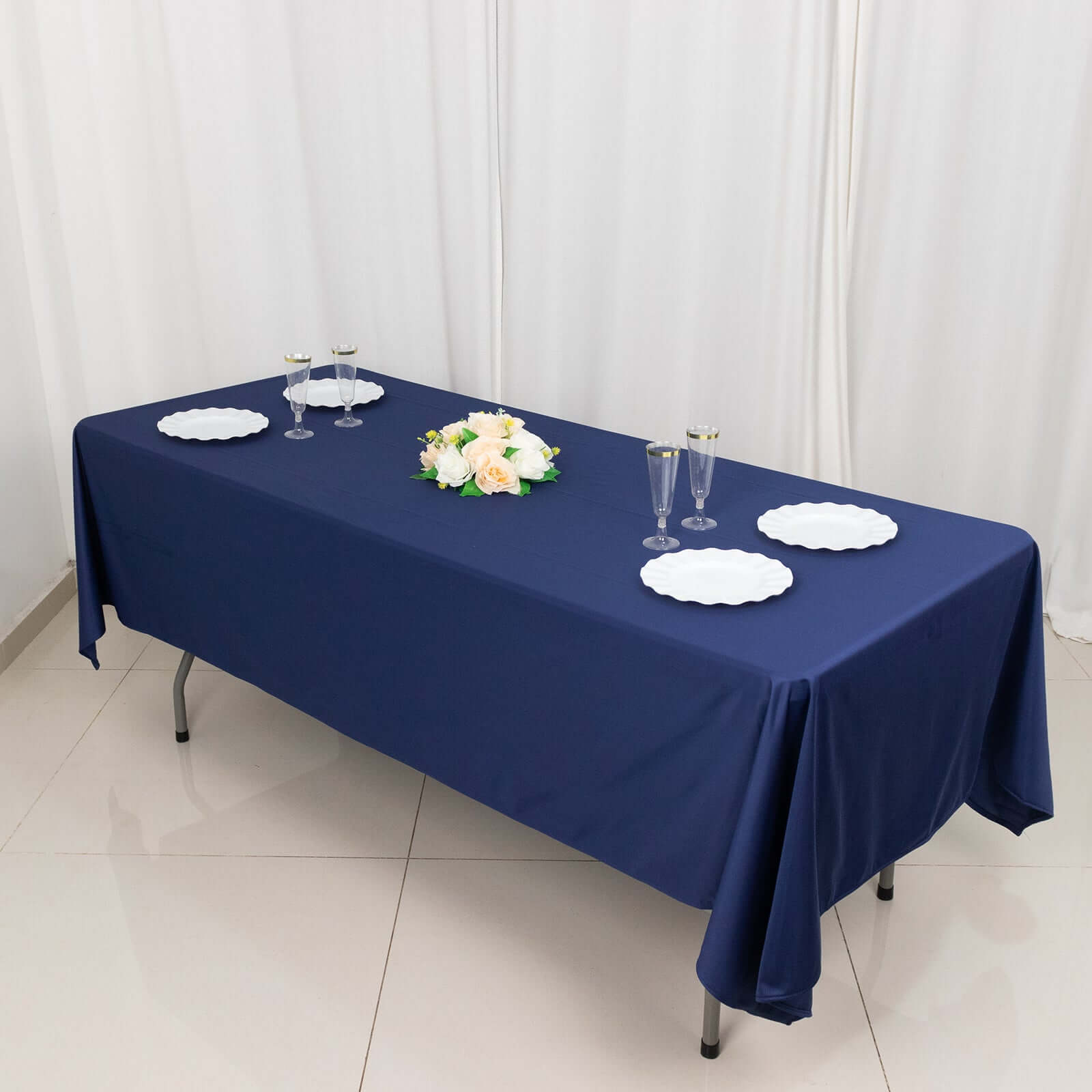 Premium Scuba Rectangular 60x102 Tablecloth Navy Blue - Wrinkle Free & Stain Resistant Table Cover