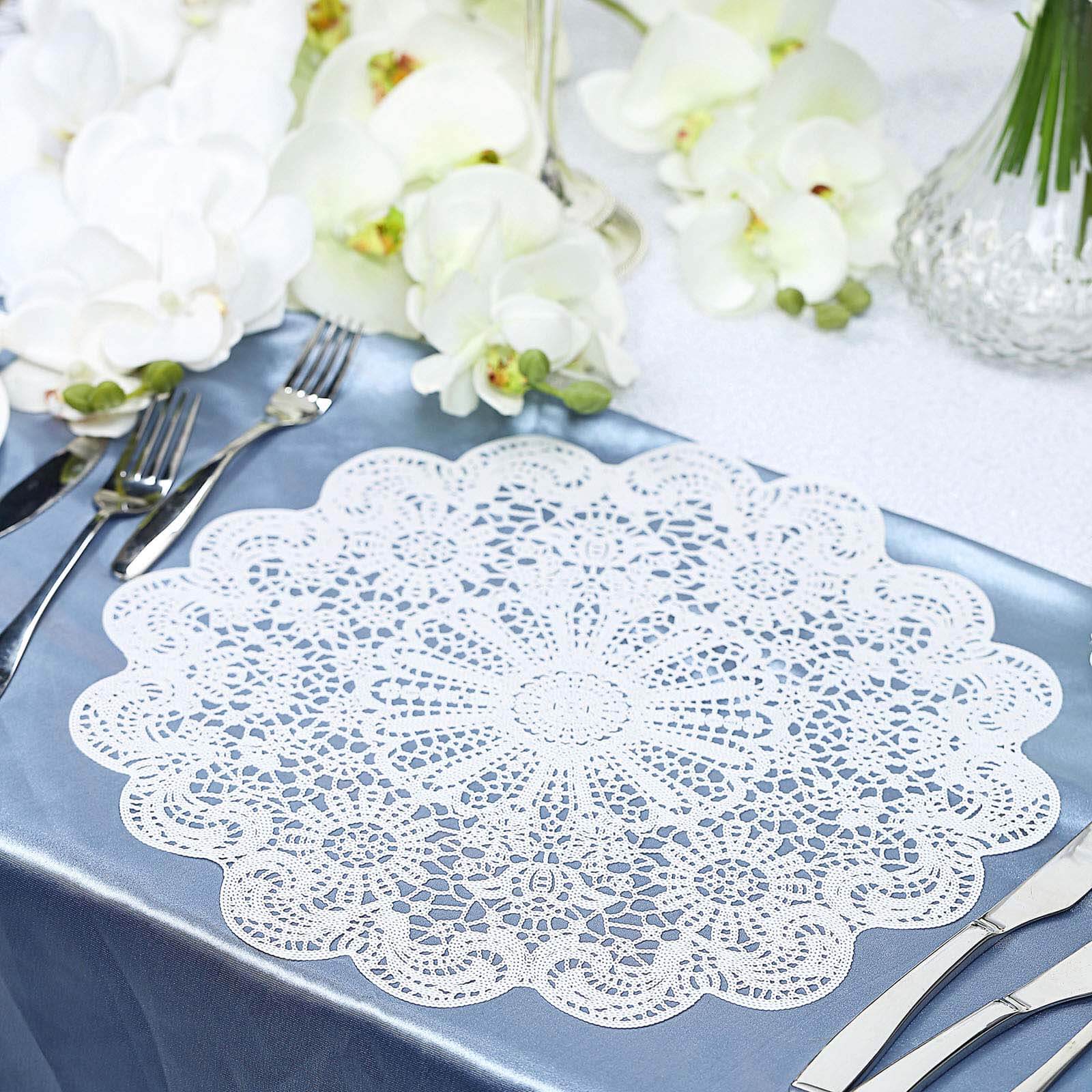 6-Pack Dining Table Mats Floral Lace Design White - Vinyl Non-Slip Surface with Vintage Appeal 15