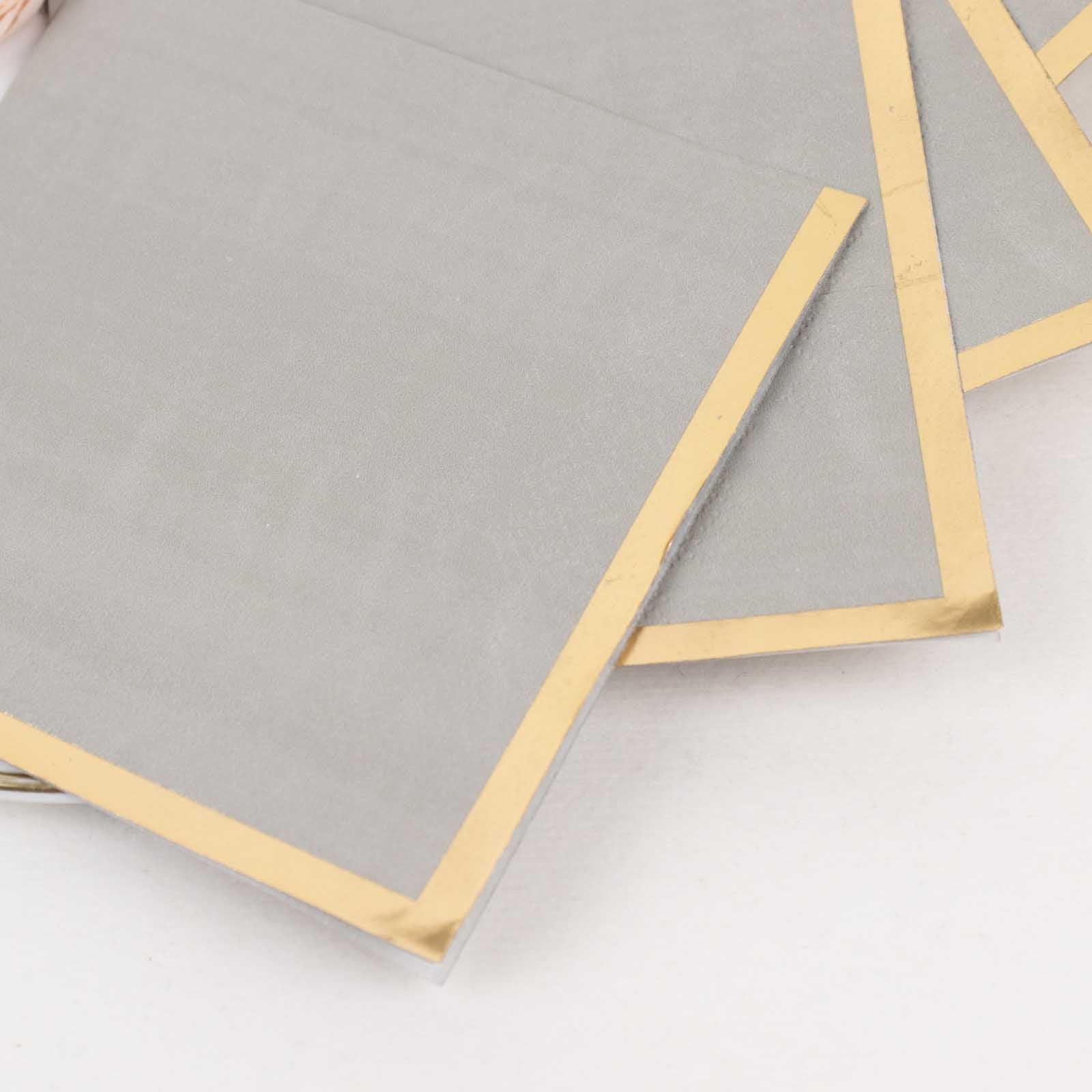 50-Pack Paper Beverage Napkins Gray with Gold Foil Edge - 2 Ply Disposable Soft 18GSM Cocktail Napkins 5x5