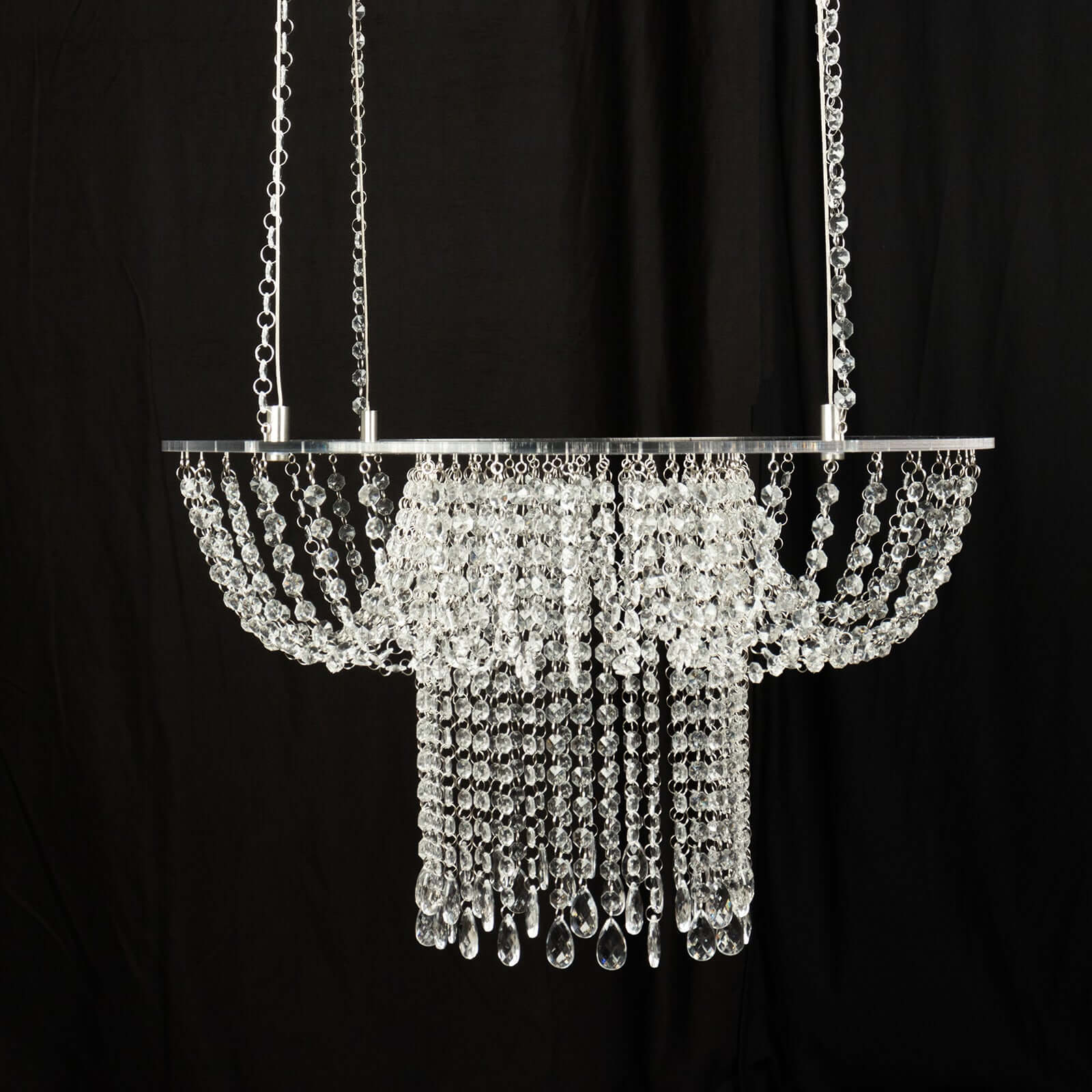 Acrylic Hanging Chandelier Cake Stand with Crystal Drapes - Suspended Round Wedding Cake Swing with 5ft Steel Wire Chains 25