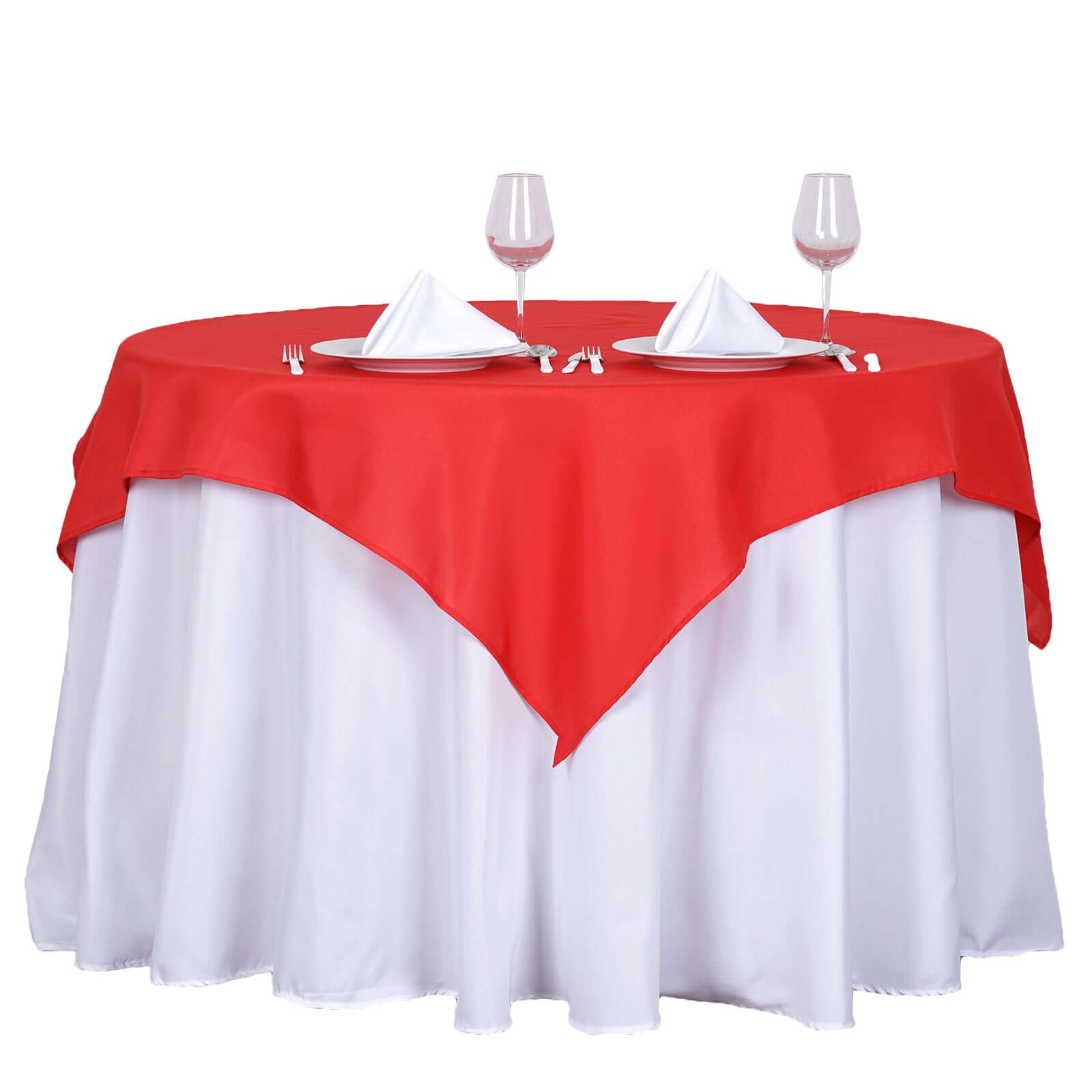 Polyester 54x54 Table Overlay Square Tablecloth Red - Wrinkle-Resistant & Durable Table Cover