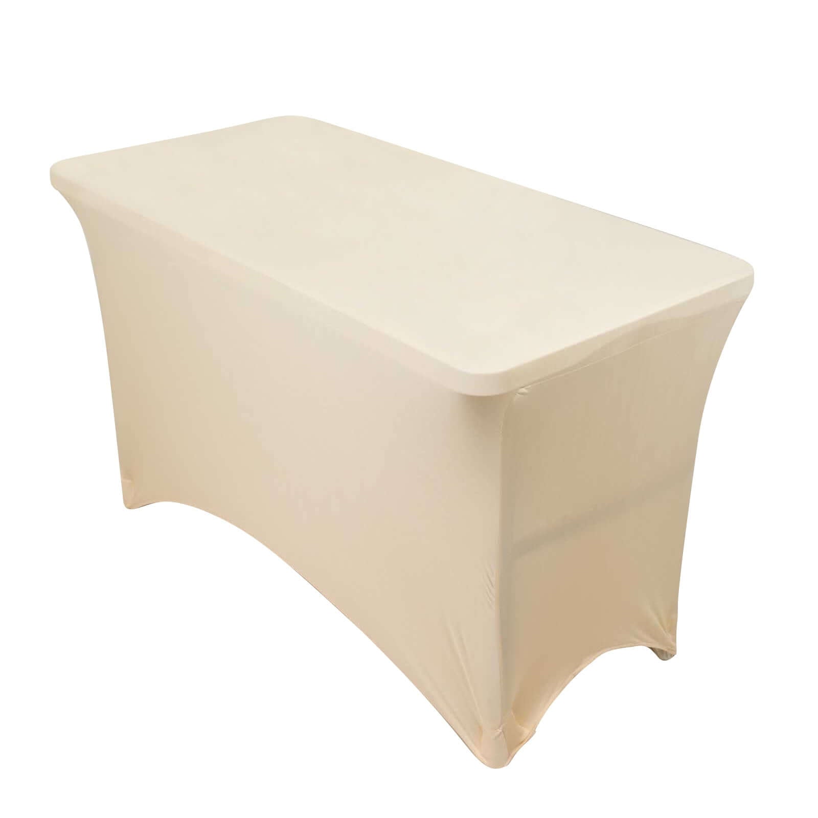 Stretch Spandex 48x30 Rectangle Tablecloth Beige - Durable Form-Fitting Table Cover