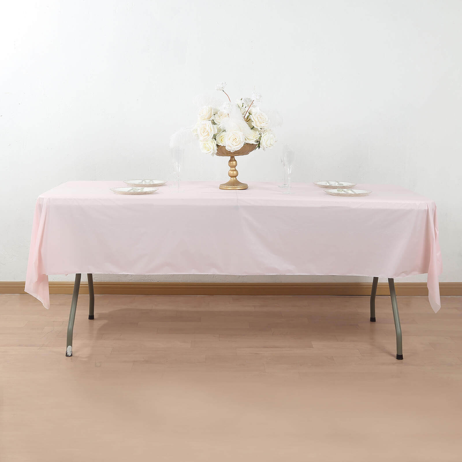 Plastic Table Cover Roll Blush with Slide Cutter - Customizable Disposable Tablecloth Roll 54x300ft