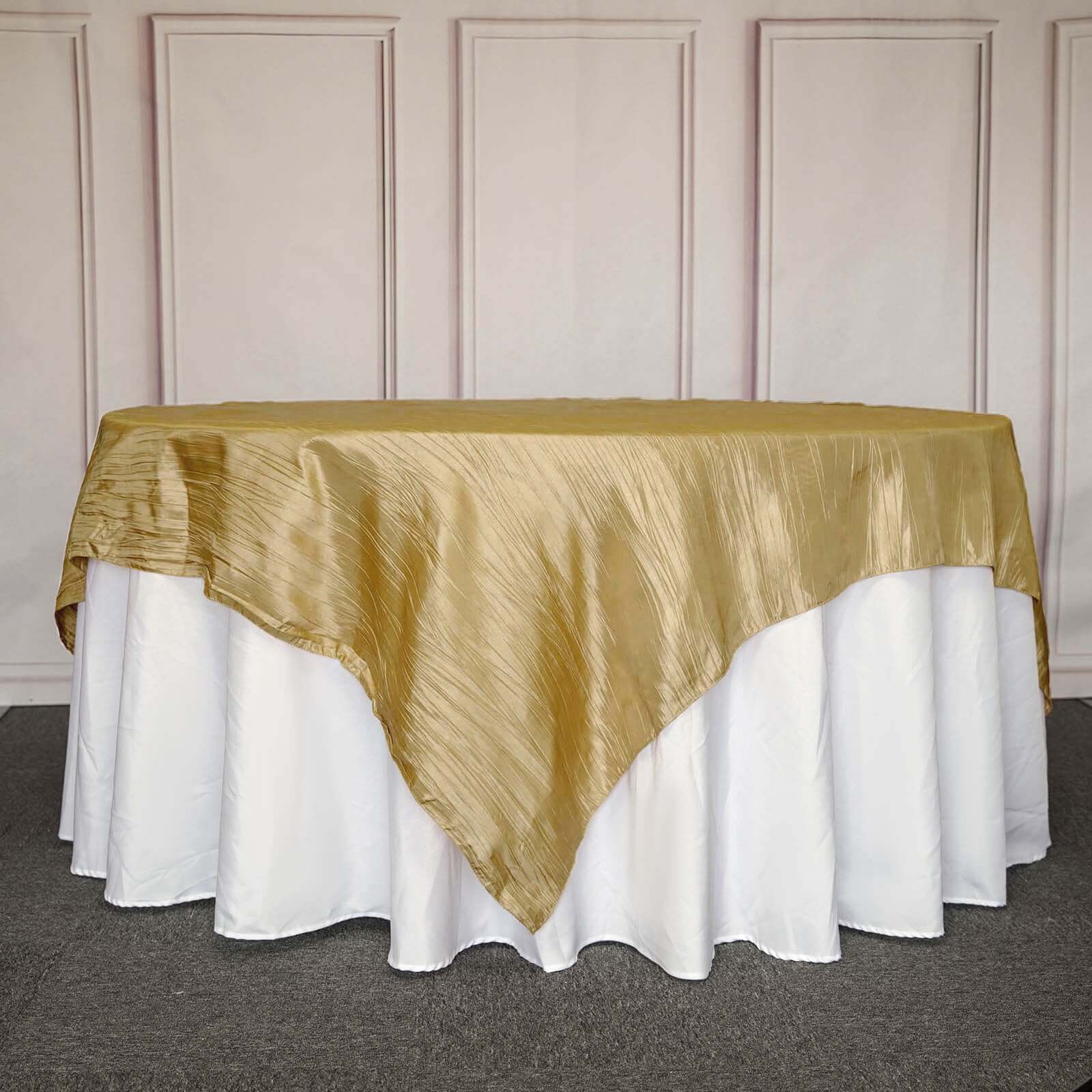 Taffeta 90x90 Table Overlay Square Tablecloth Gold - Accordion Crinkle Design for Modern Celebrations