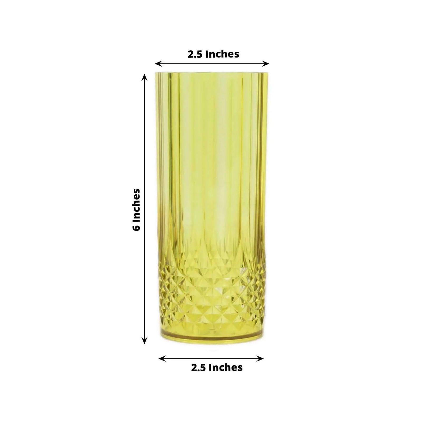 6-Pack Plastic Cocktail Tumblers Green Transparent Crystal Cut Style - Shatterproof Highball Glasses 14oz