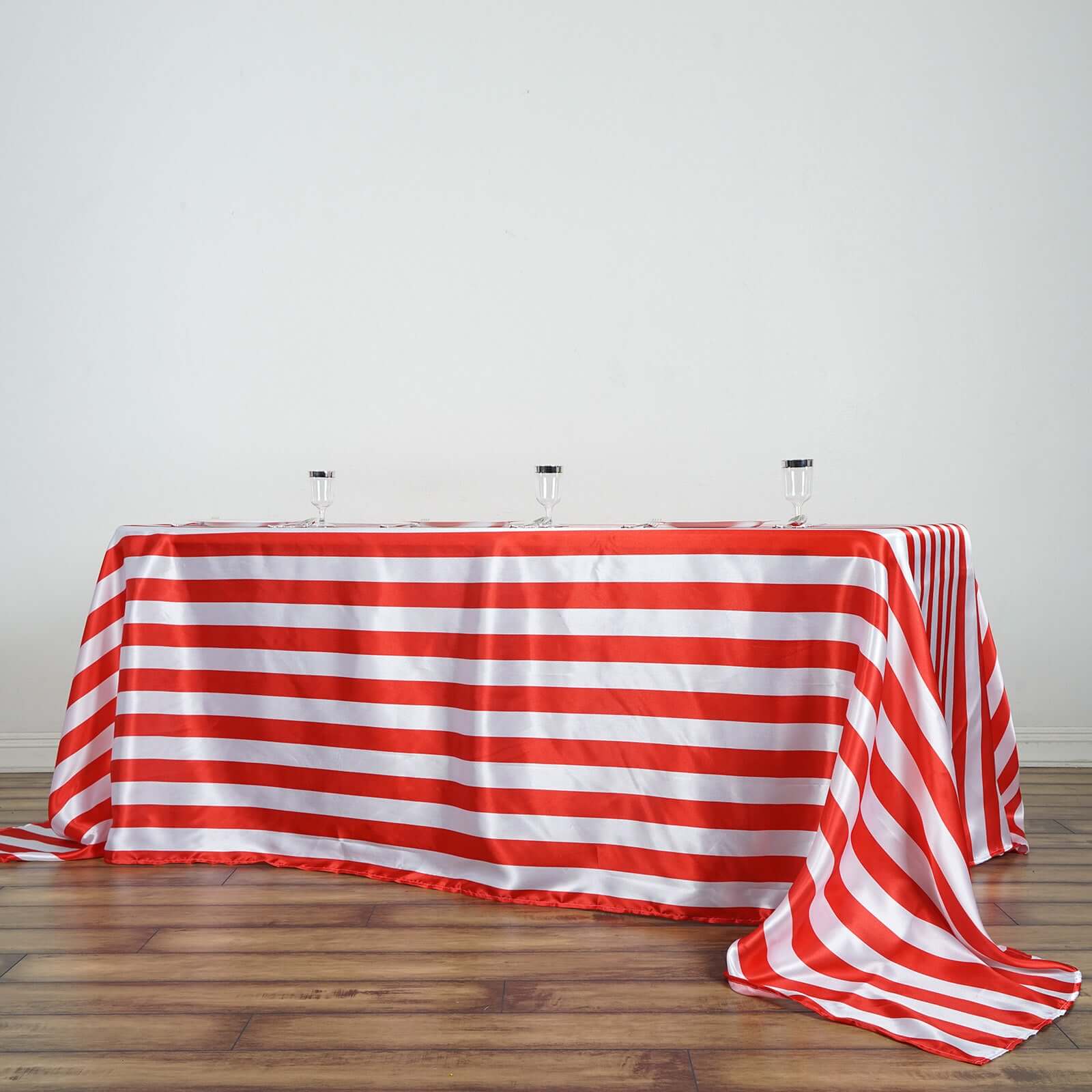 Satin 90x132 Rectangle Tablecloth Red/White - Stripe Design with Seamless Silky Smooth Finish Table Cover