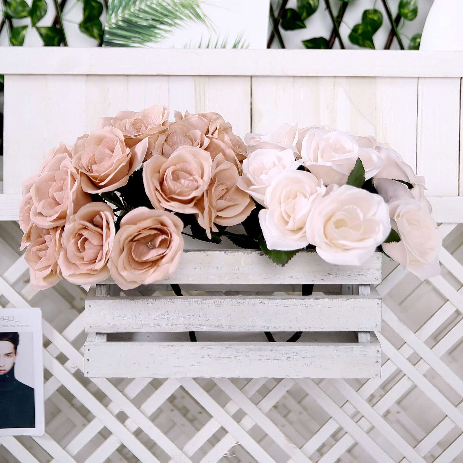 12 Dusty Rose Artificial Velvet-Like Fabric Rose Flower Bouquet Bush