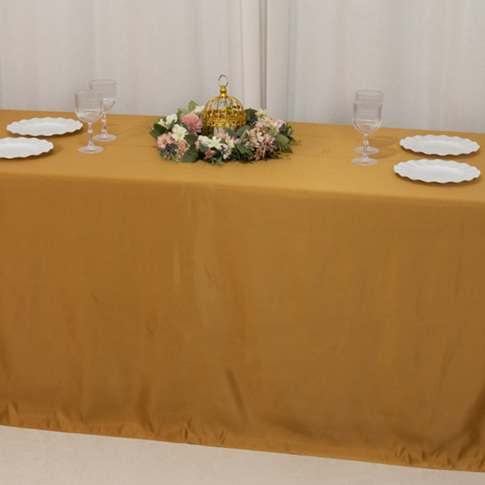 Lamour Satin 90x156 Rectangle Tablecloth Gold - Luxurious, Soft Seamless Table Cover for Stylish Settings