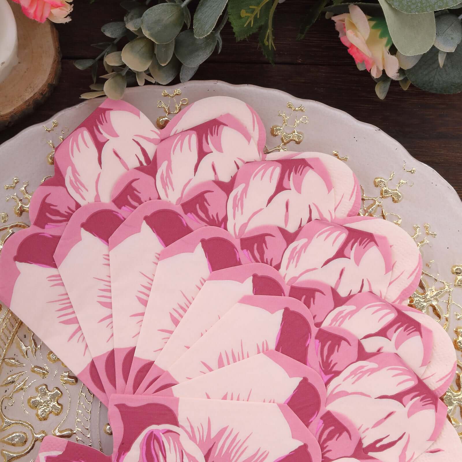 20-Pack Paper Cocktail Napkins with Pink Peony Flower Shape - Soft 2 Ply Disposable Napkins for Parties