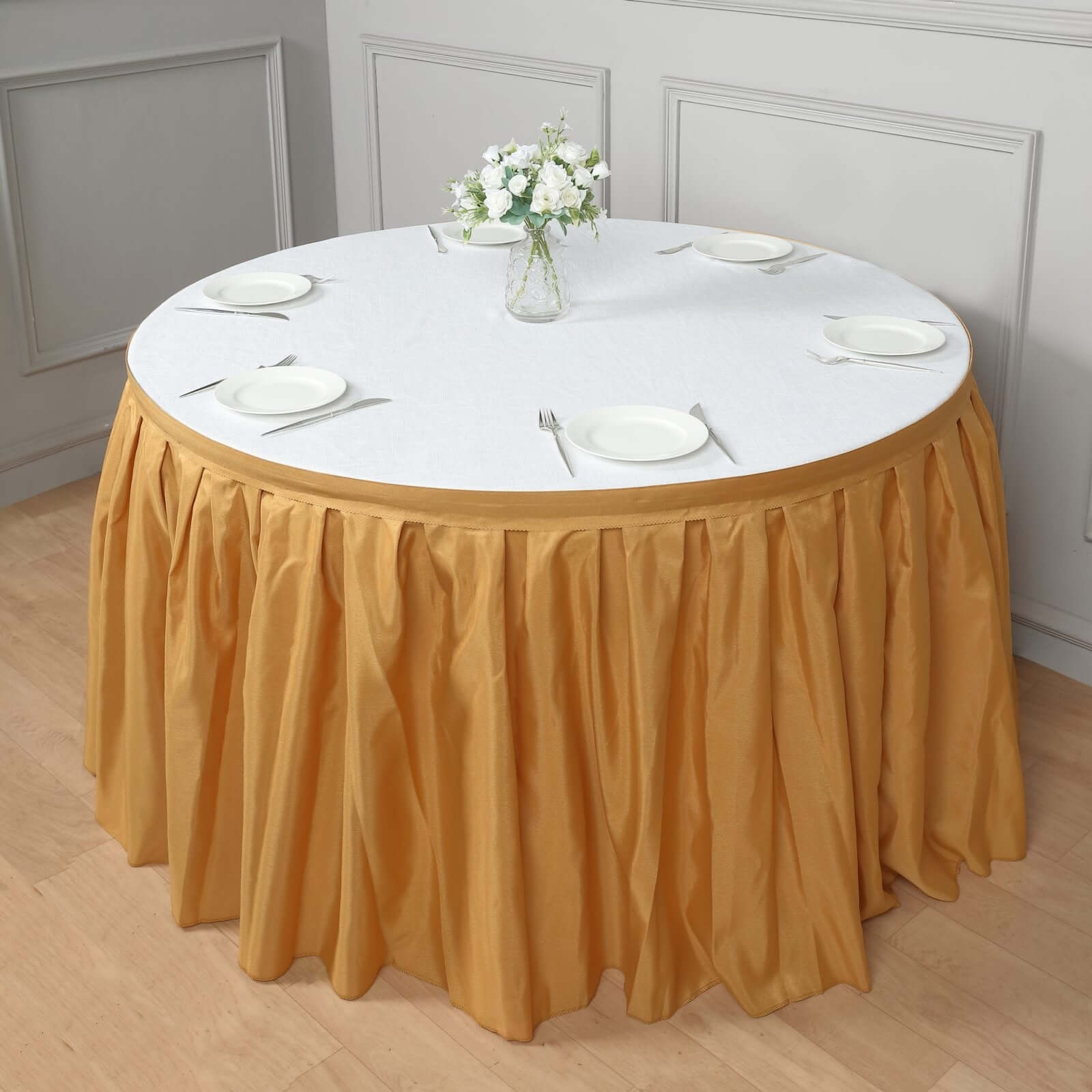 Polyester 14ft Table Skirt Gold - Classic Pleated Design for Weddings & Events