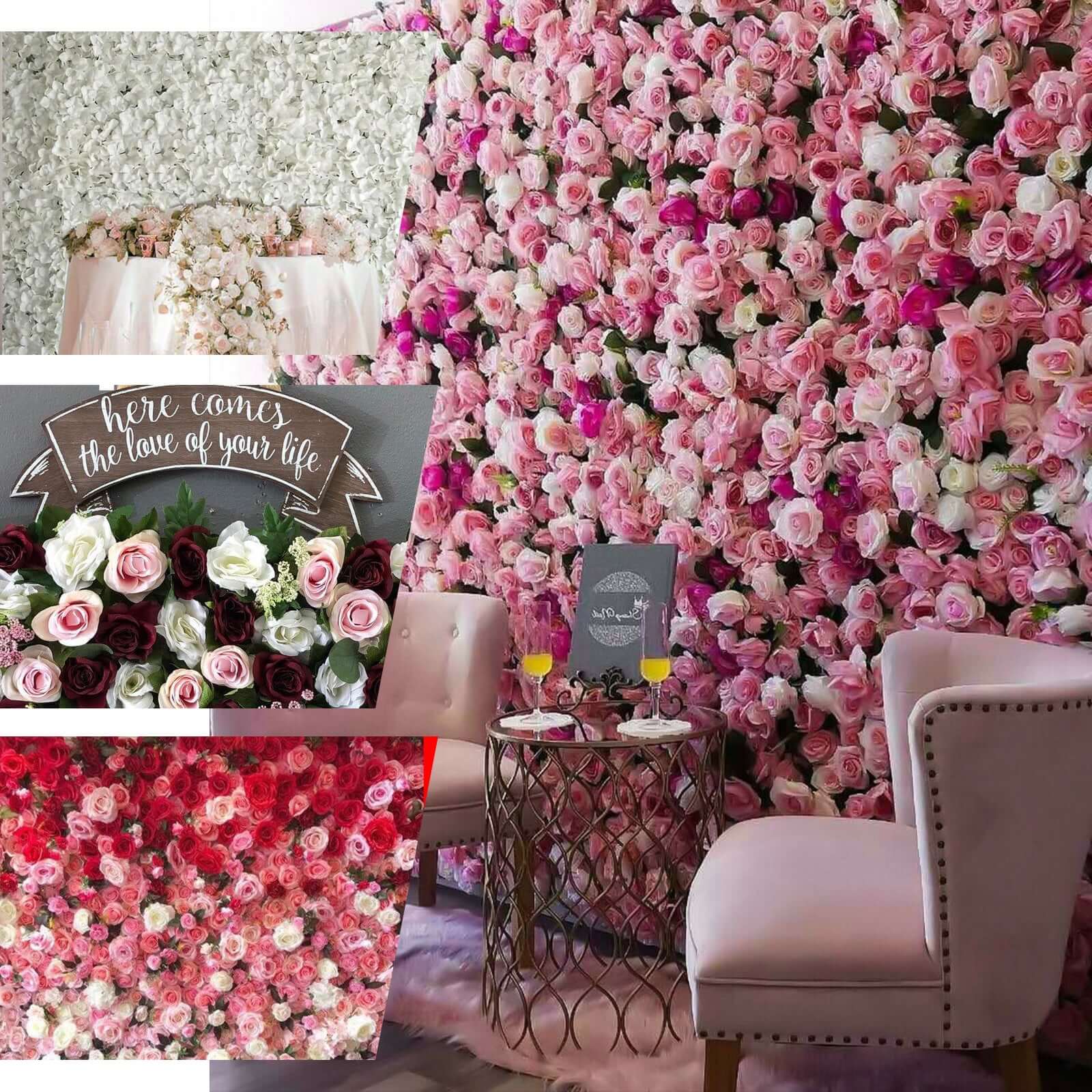 3 Sq ft. Easy-Install White Silk Rose Flower Mat Wall Panel Backdrop